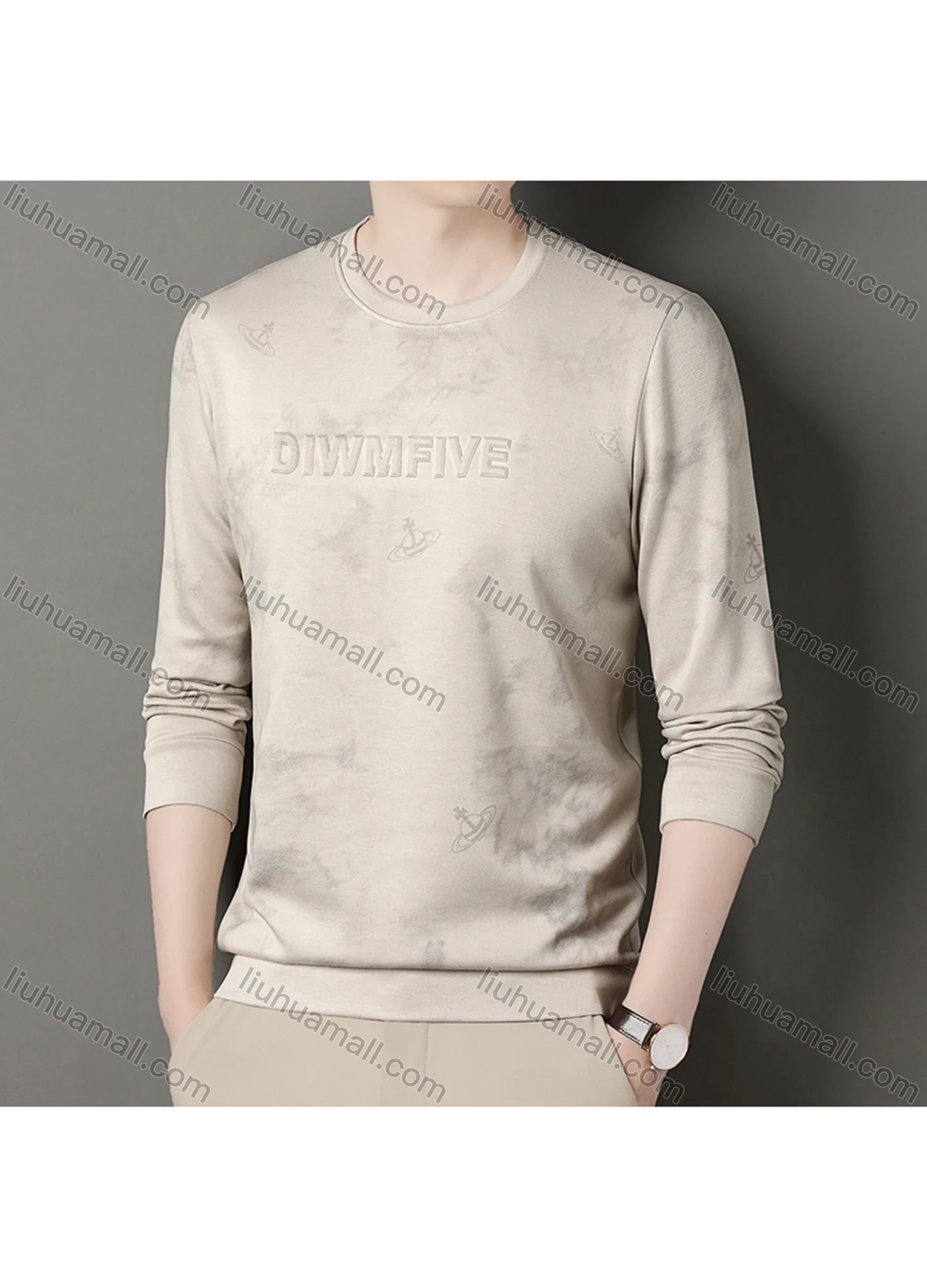 Wholesale Men's Casual Tie Dye Letter Round Neck Long Sleeve Sweatshirt 8705# - Liuhuamall