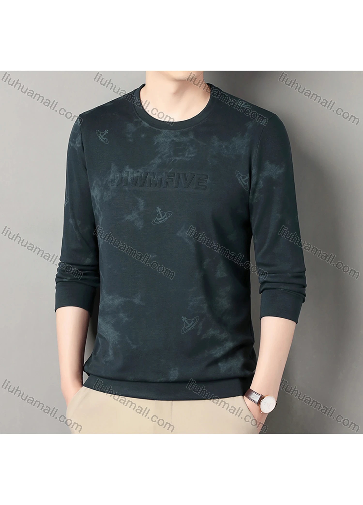 Wholesale Men's Casual Tie Dye Letter Round Neck Long Sleeve Sweatshirt 8705# - Liuhuamall
