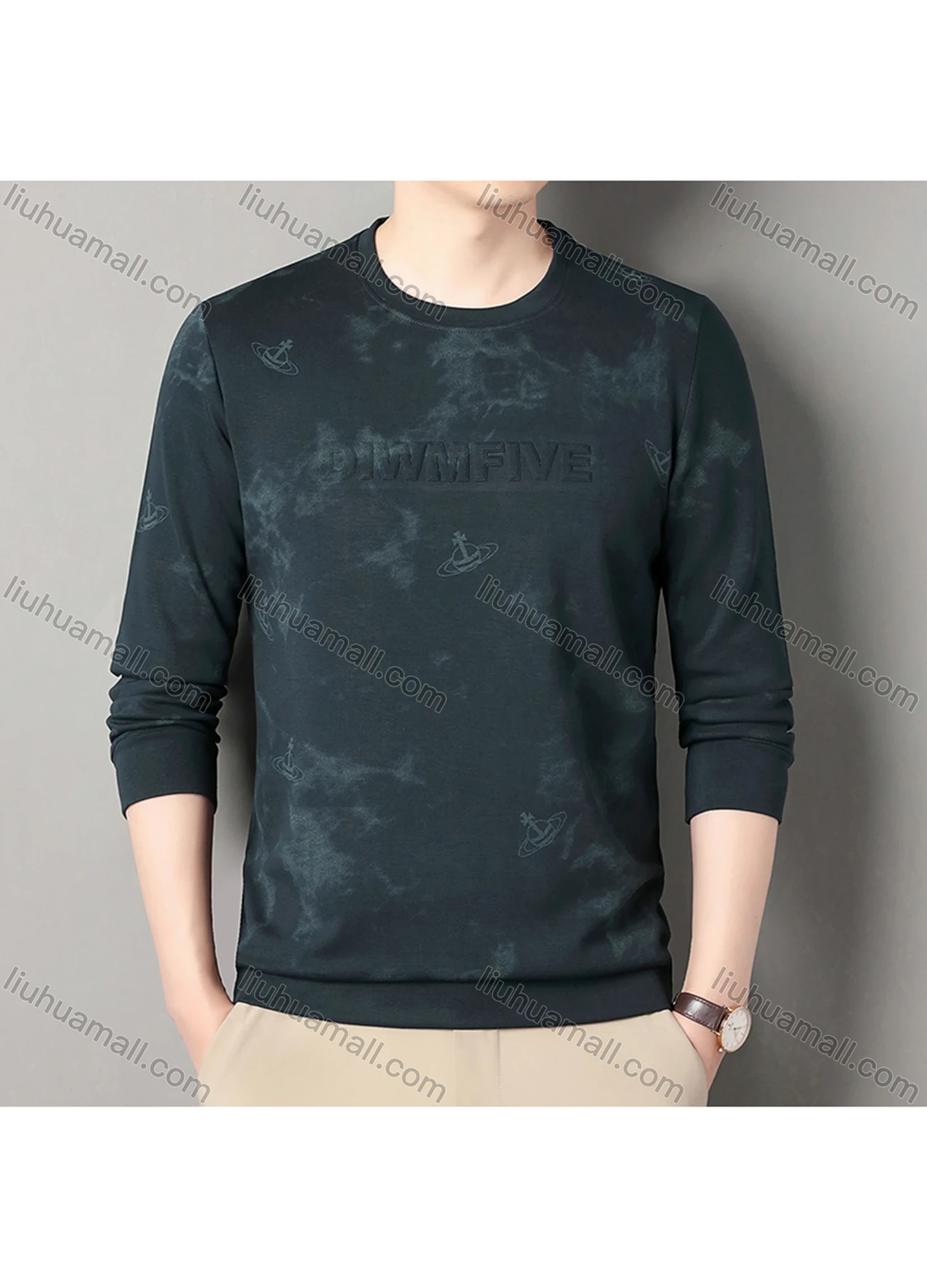 Wholesale Men's Casual Tie Dye Letter Round Neck Long Sleeve Sweatshirt 8705# - Liuhuamall
