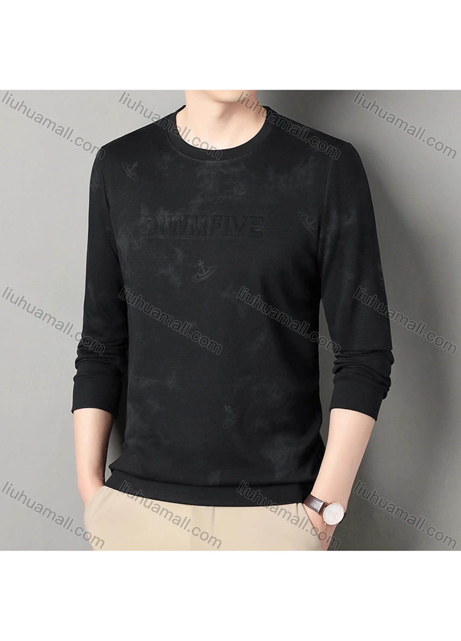Wholesale Men's Casual Tie Dye Letter Round Neck Long Sleeve Sweatshirt 8705# - Liuhuamall