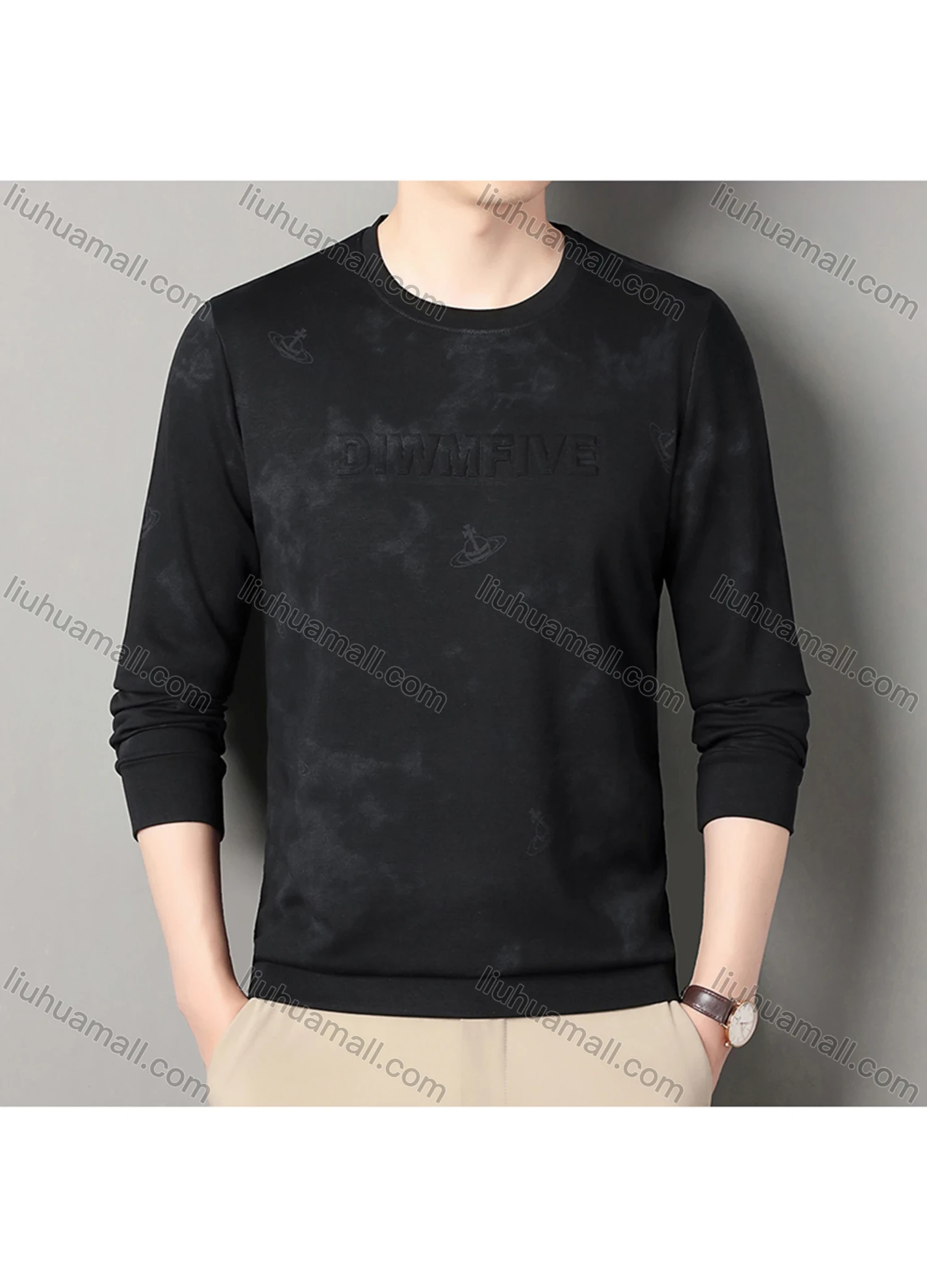 Wholesale Men's Casual Tie Dye Letter Round Neck Long Sleeve Sweatshirt 8705# - Liuhuamall