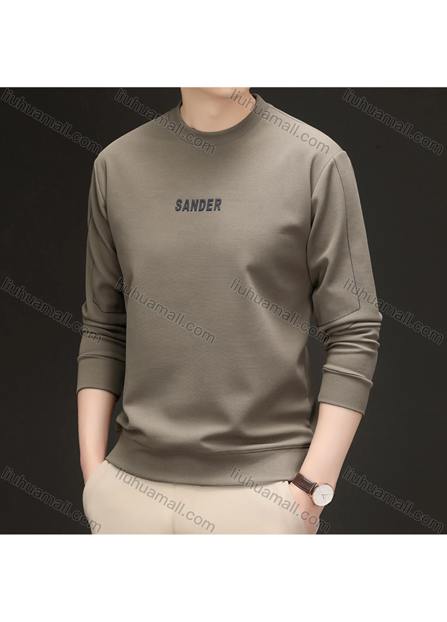Wholesale Men's Casual Letter Line Round Neck Long Sleeve Fleece Sweatshirt 8707# - Liuhuamall