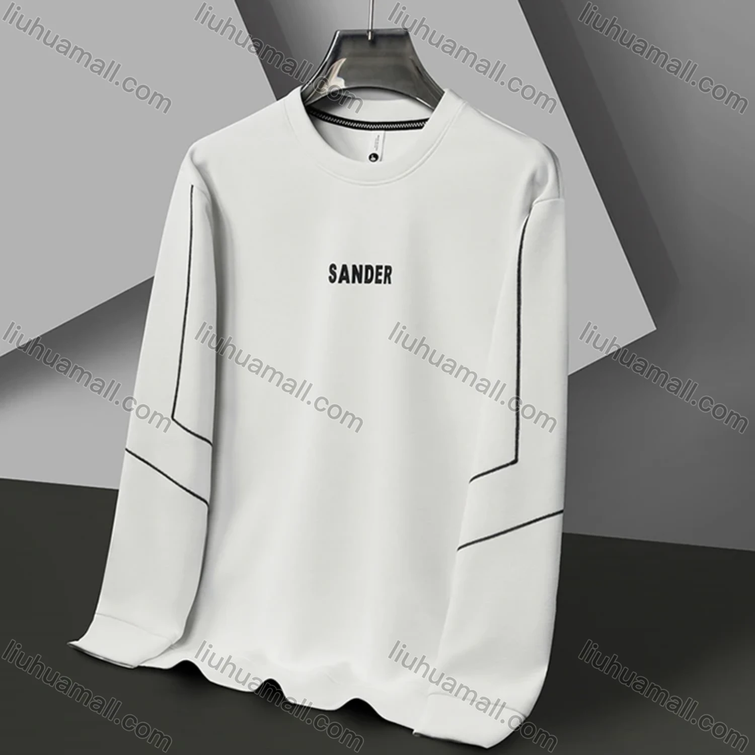 Wholesale Men's Casual Letter Line Round Neck Long Sleeve Fleece Sweatshirt 8707# - Liuhuamall