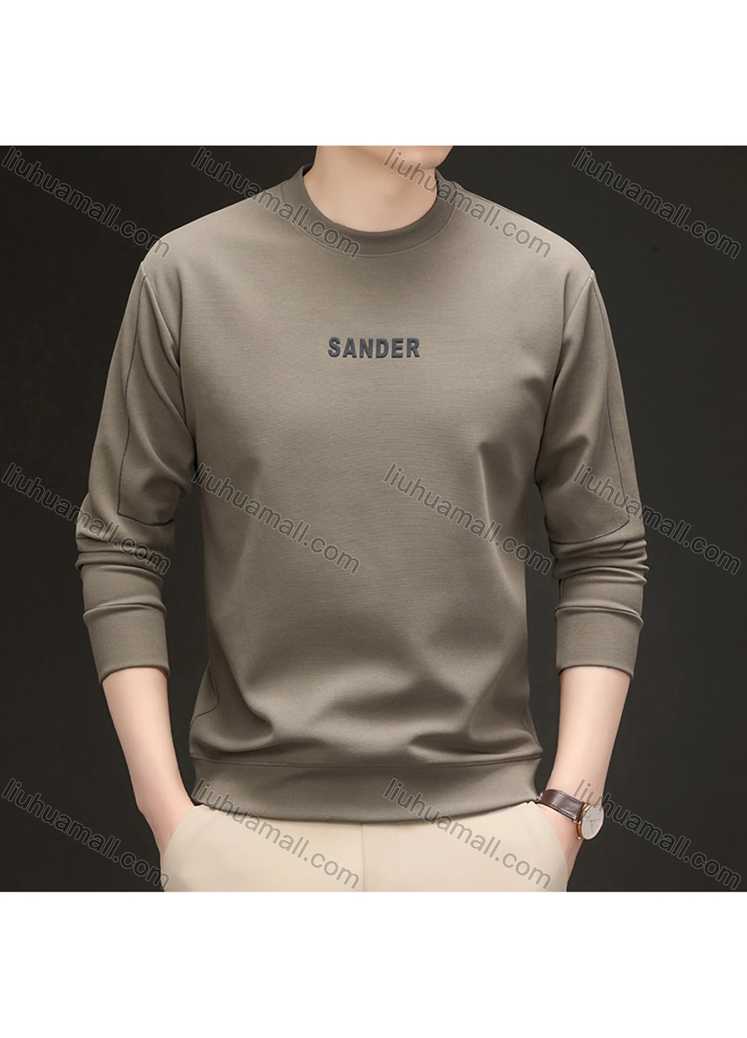 Wholesale Men's Casual Letter Line Round Neck Long Sleeve Fleece Sweatshirt 8707# - Liuhuamall