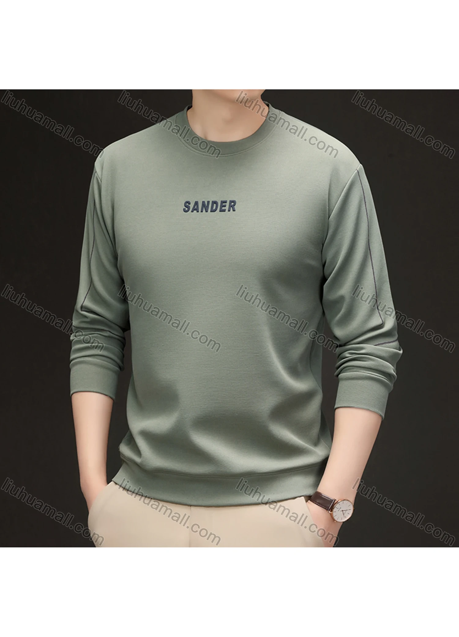 Wholesale Men's Casual Letter Line Round Neck Long Sleeve Fleece Sweatshirt 8707# - Liuhuamall