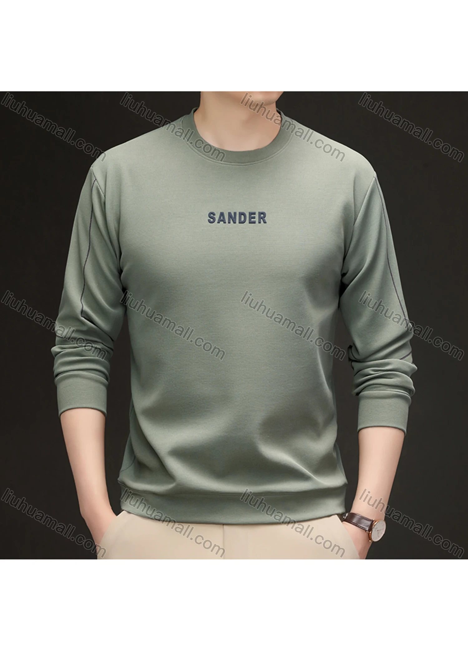 Wholesale Men's Casual Letter Line Round Neck Long Sleeve Fleece Sweatshirt 8707# - Liuhuamall