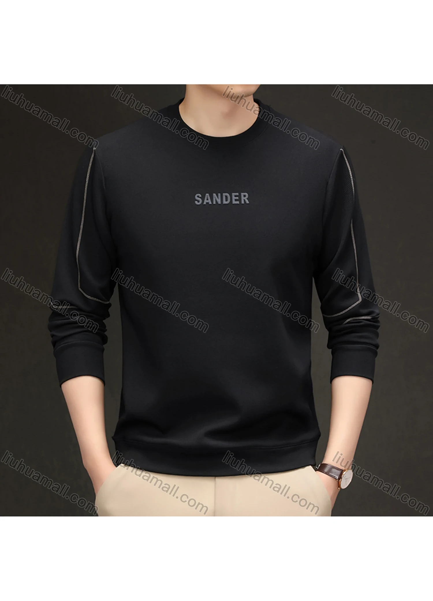 Wholesale Men's Casual Letter Line Round Neck Long Sleeve Fleece Sweatshirt 8707# - Liuhuamall