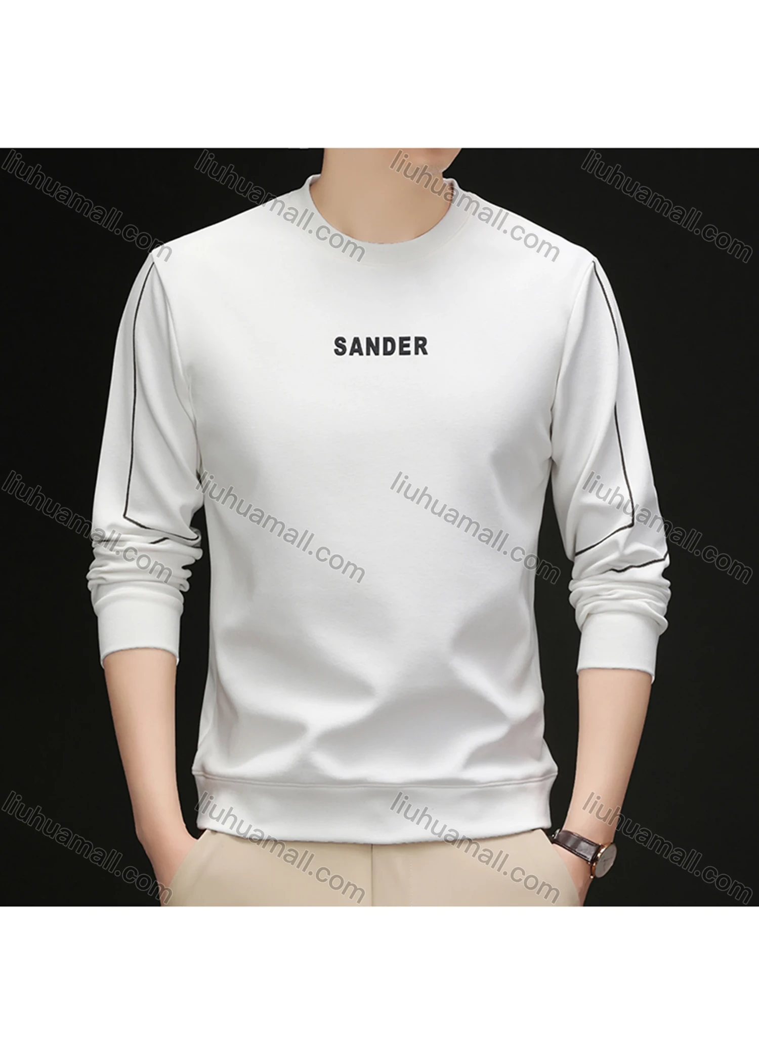 Wholesale Men's Casual Letter Line Round Neck Long Sleeve Fleece Sweatshirt 8707# - Liuhuamall