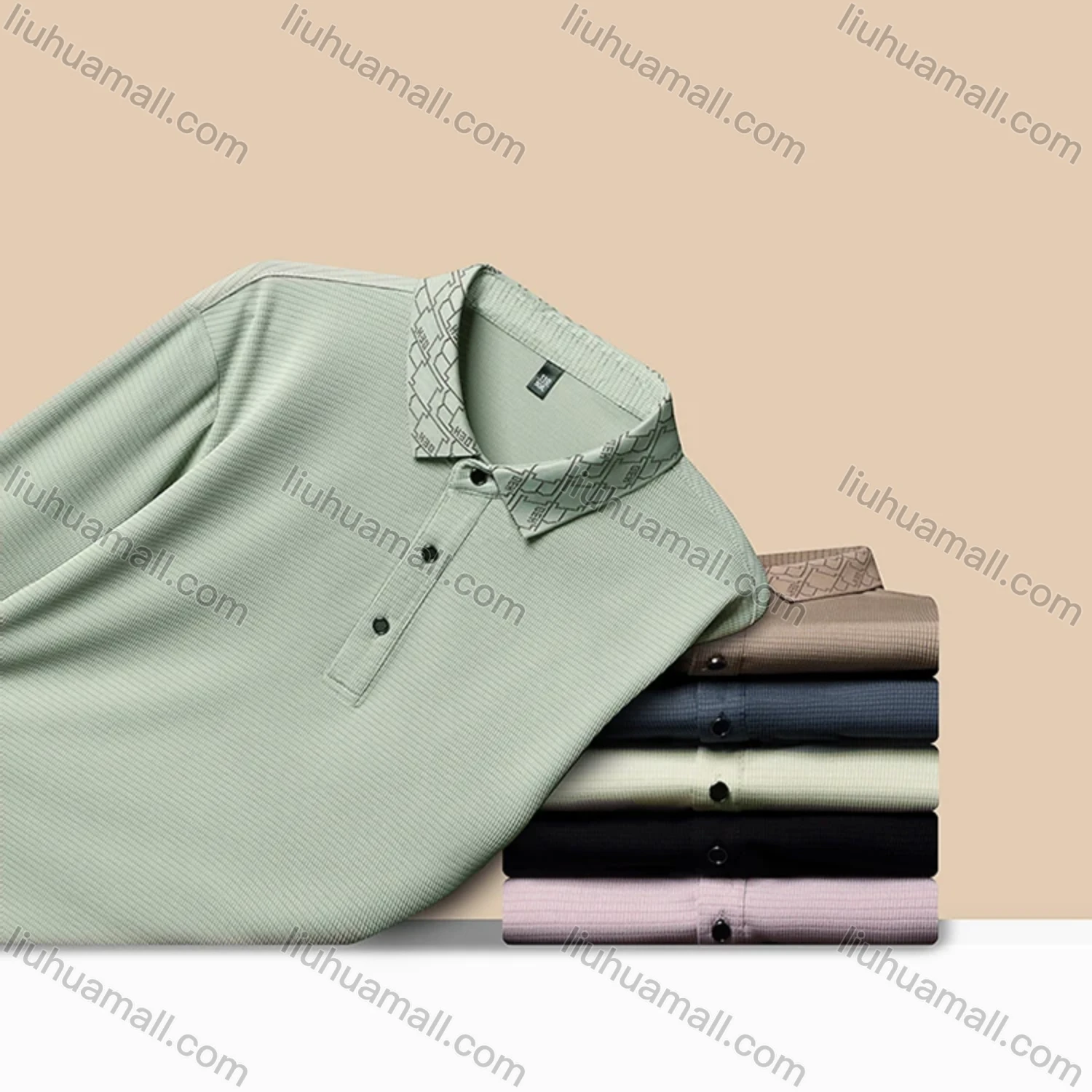 Wholesale Men's Business Plain Long Sleeve Button Front Polo Shirt C-32# - Liuhuamall