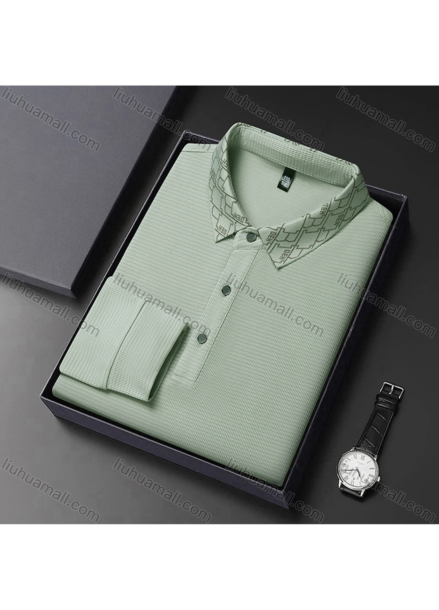 Wholesale Men's Business Plain Long Sleeve Button Front Polo Shirt C-32# - Liuhuamall