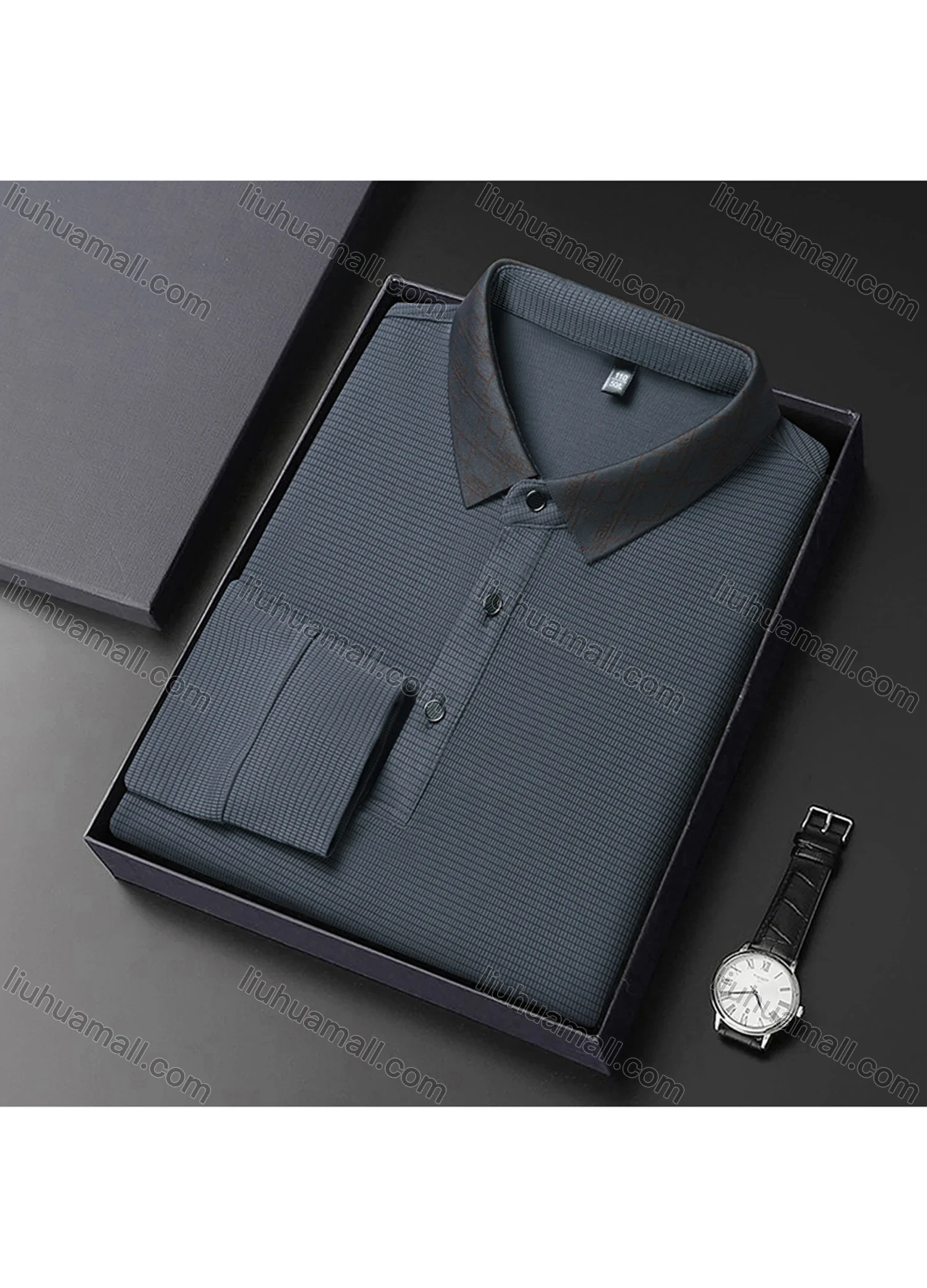 Wholesale Men's Business Plain Long Sleeve Button Front Polo Shirt C-32# - Liuhuamall