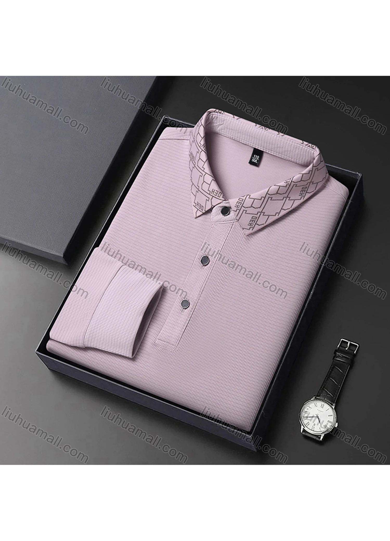 Wholesale Men's Business Plain Long Sleeve Button Front Polo Shirt C-32# - Liuhuamall