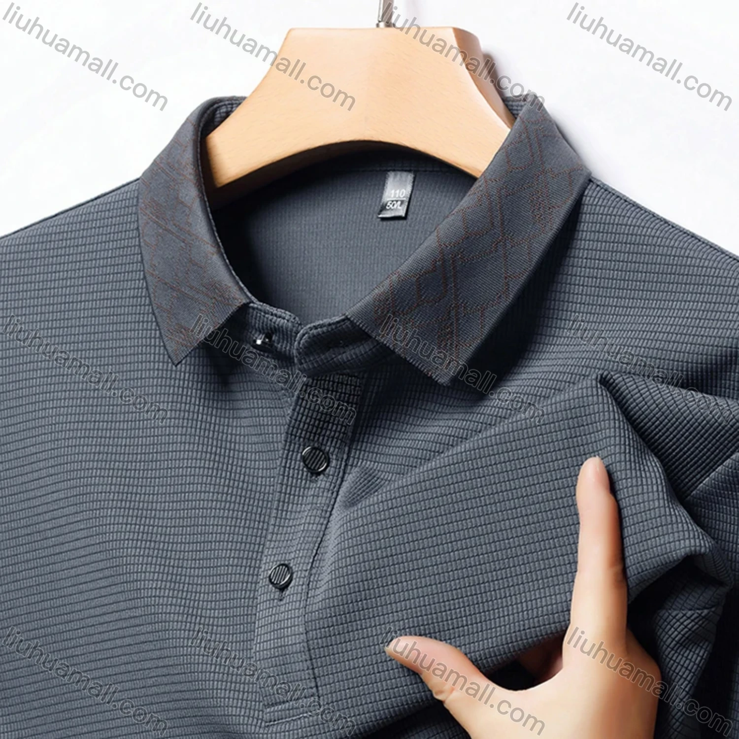 Wholesale Men's Business Plain Long Sleeve Button Front Polo Shirt C-32# - Liuhuamall