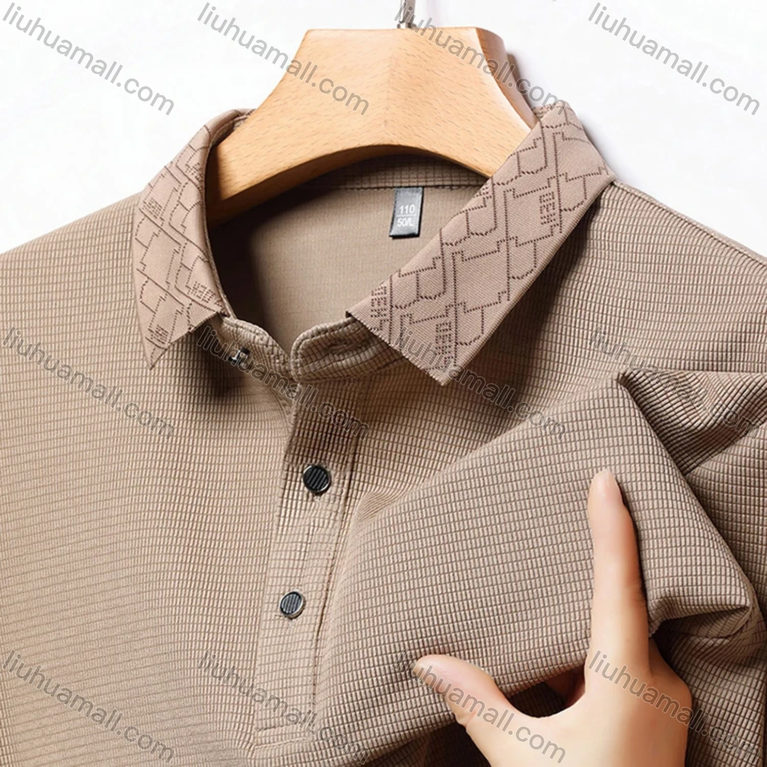 Wholesale Men's Business Plain Long Sleeve Button Front Polo Shirt C-32# - Liuhuamall