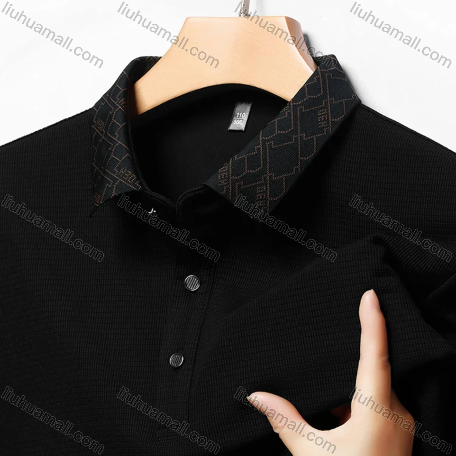 Wholesale Men's Business Plain Long Sleeve Button Front Polo Shirt C-32# - Liuhuamall