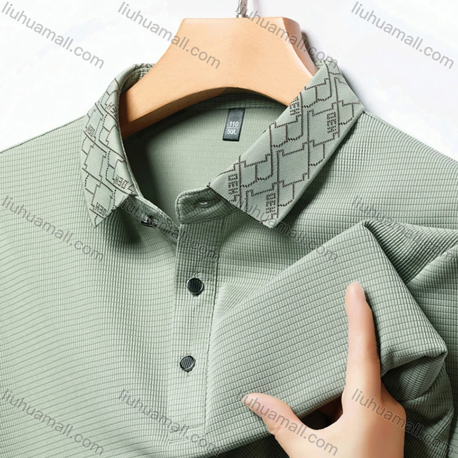 Wholesale Men's Business Plain Long Sleeve Button Front Polo Shirt C-32# - Liuhuamall
