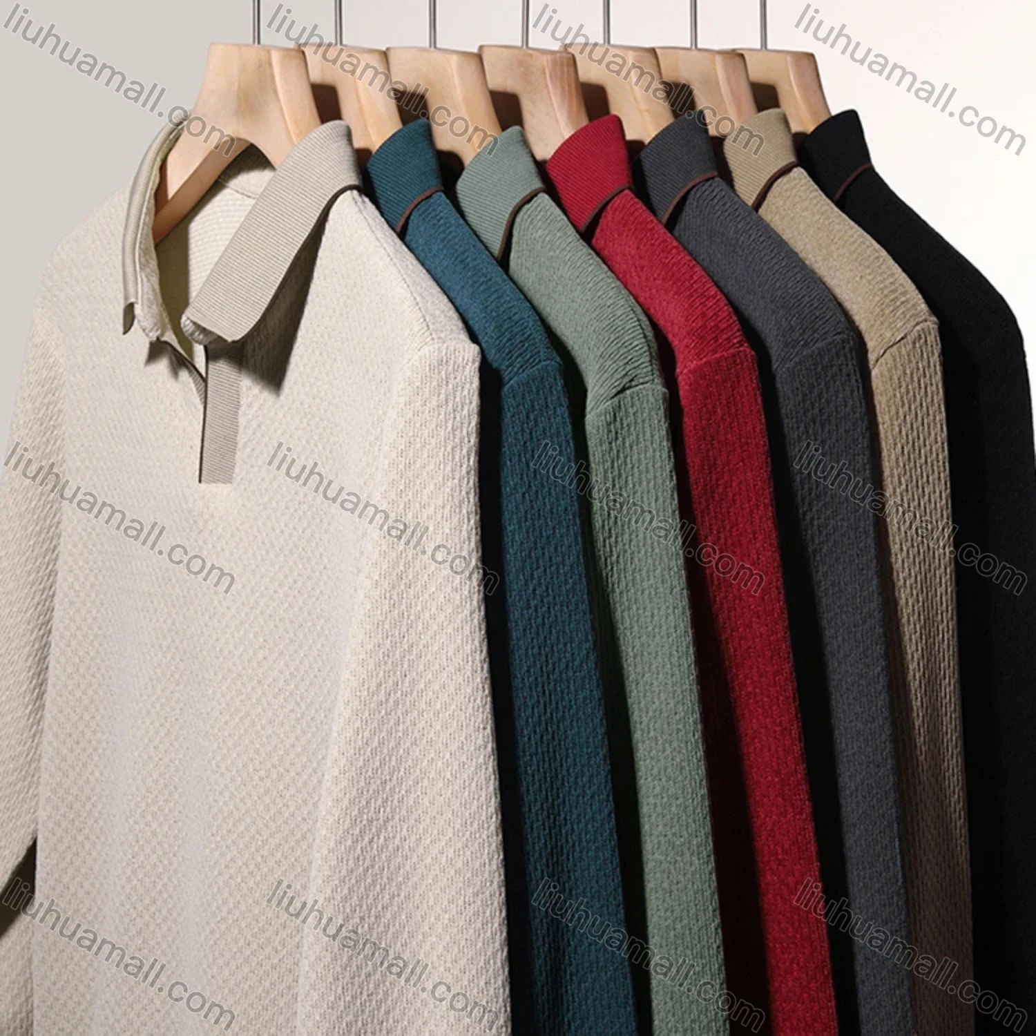 Wholesale Men's Casual Plain Collared Long Sleeve Henley Shirt D-67# - Liuhuamall