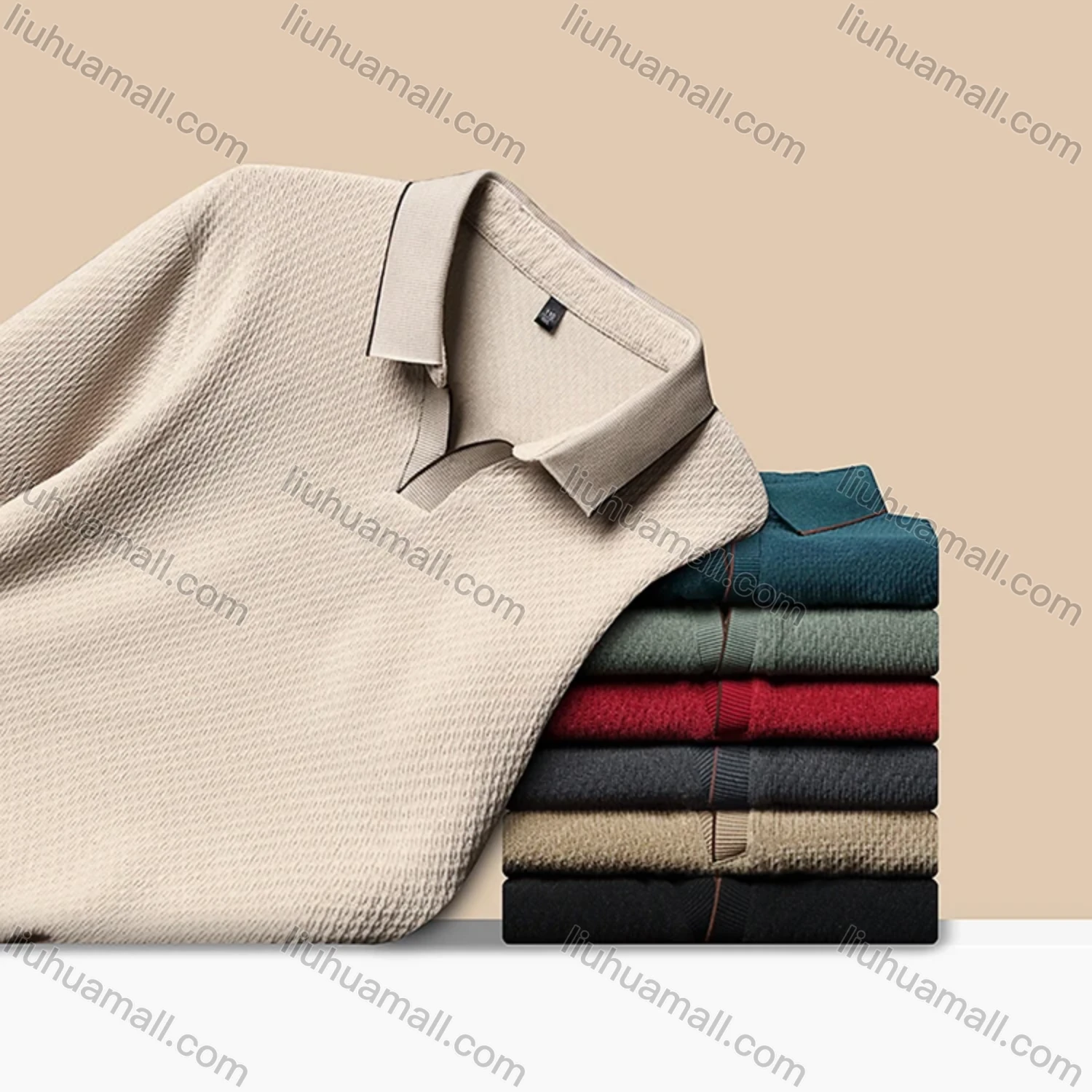 Wholesale Men's Casual Plain Collared Long Sleeve Henley Shirt D-67# - Liuhuamall