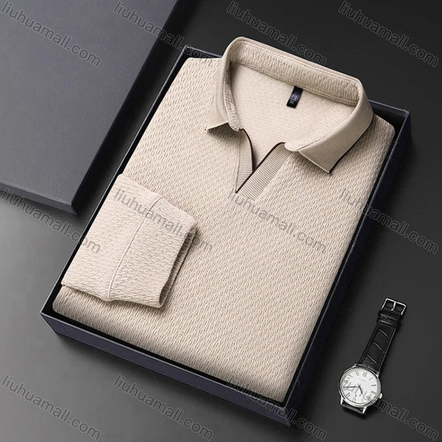 Wholesale Men's Casual Plain Collared Long Sleeve Henley Shirt D-67# - Liuhuamall