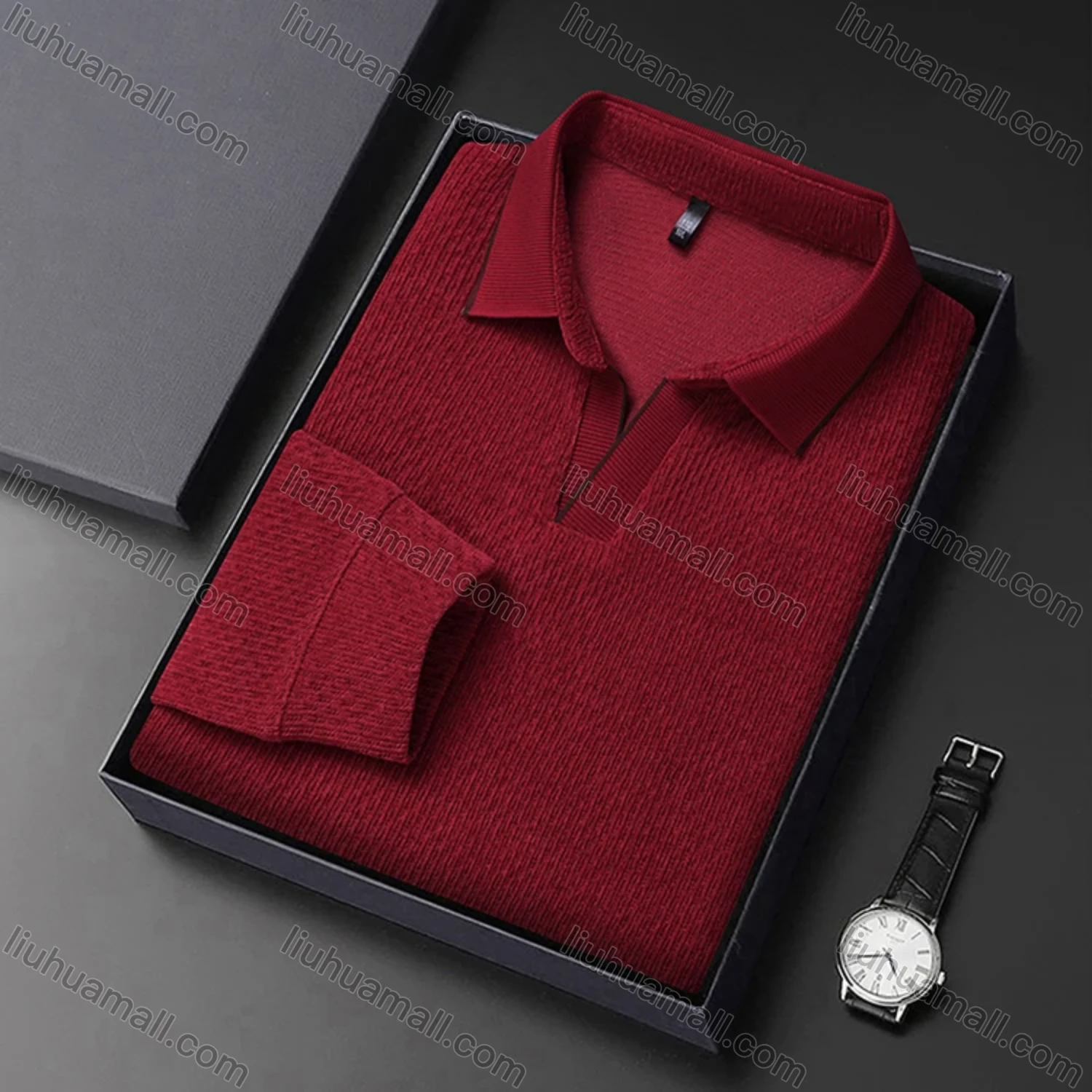 Wholesale Men's Casual Plain Collared Long Sleeve Henley Shirt D-67# - Liuhuamall