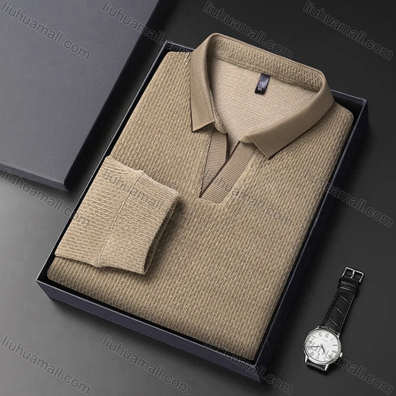 Wholesale Men's Casual Plain Collared Long Sleeve Henley Shirt D-67# - Liuhuamall