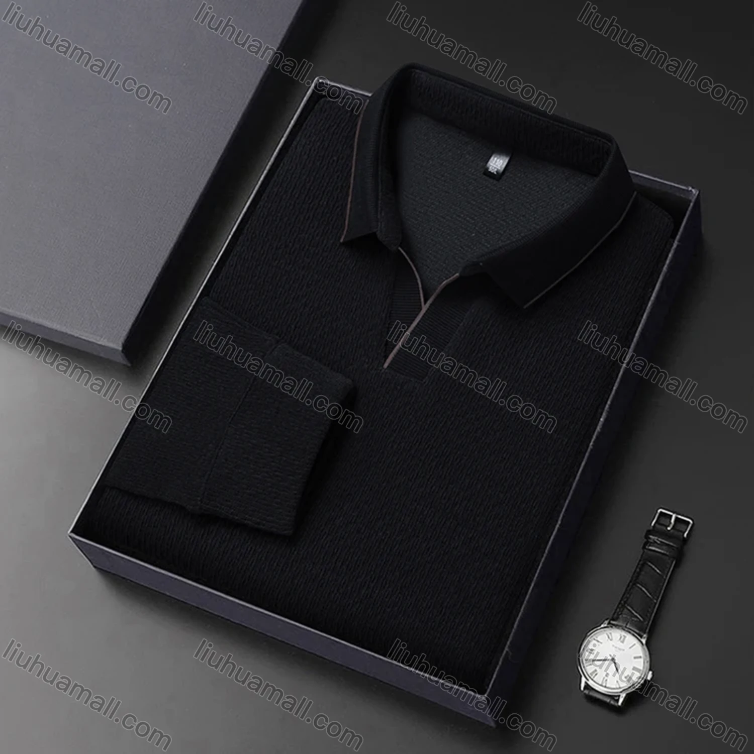 Wholesale Men's Casual Plain Collared Long Sleeve Henley Shirt D-67# - Liuhuamall