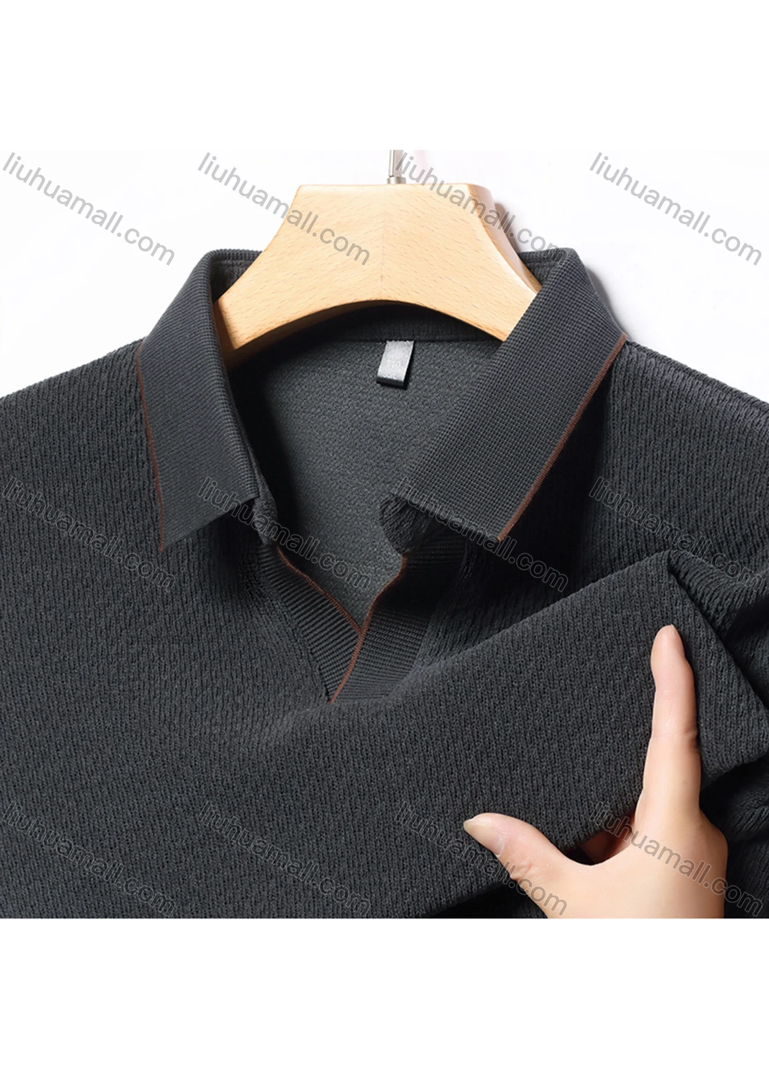 Wholesale Men's Casual Plain Collared Long Sleeve Henley Shirt D-67# - Liuhuamall