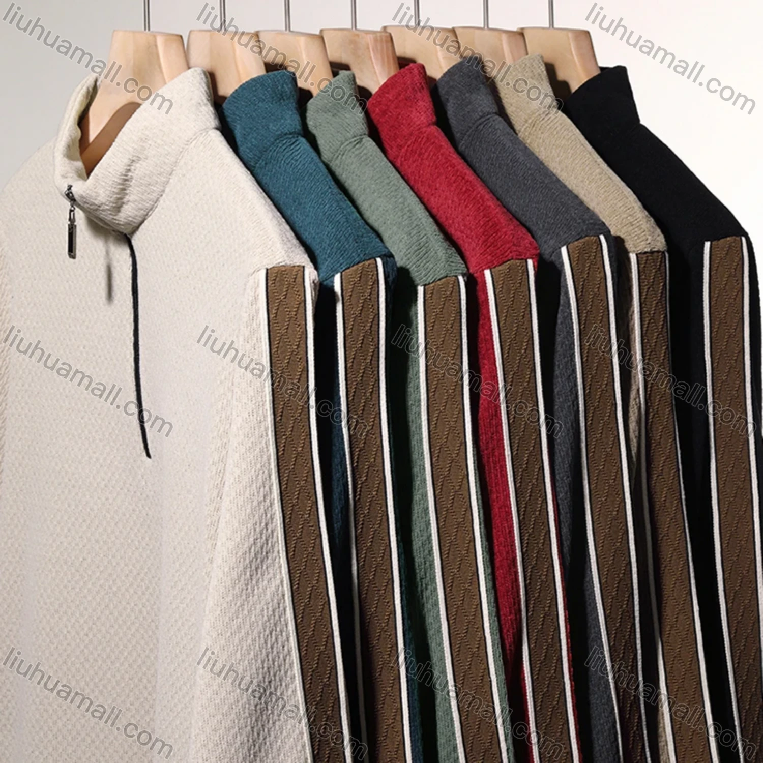 Wholesale Men's Casual Plain Stand Collar Quarter Zip Long Sleeve Henley Shirt D-68# - Liuhuamall