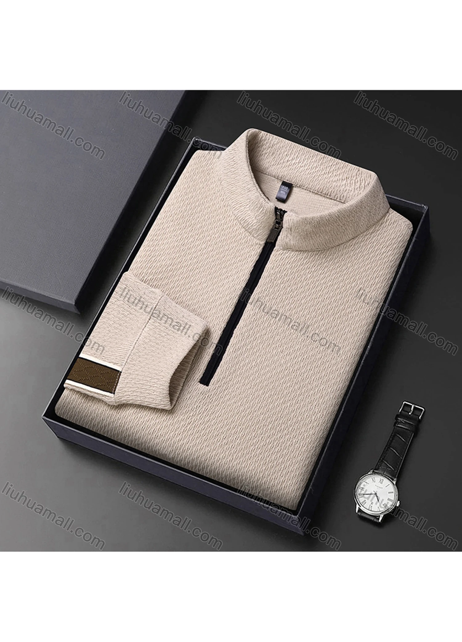 Wholesale Men's Casual Plain Stand Collar Quarter Zip Long Sleeve Henley Shirt D-68# - Liuhuamall