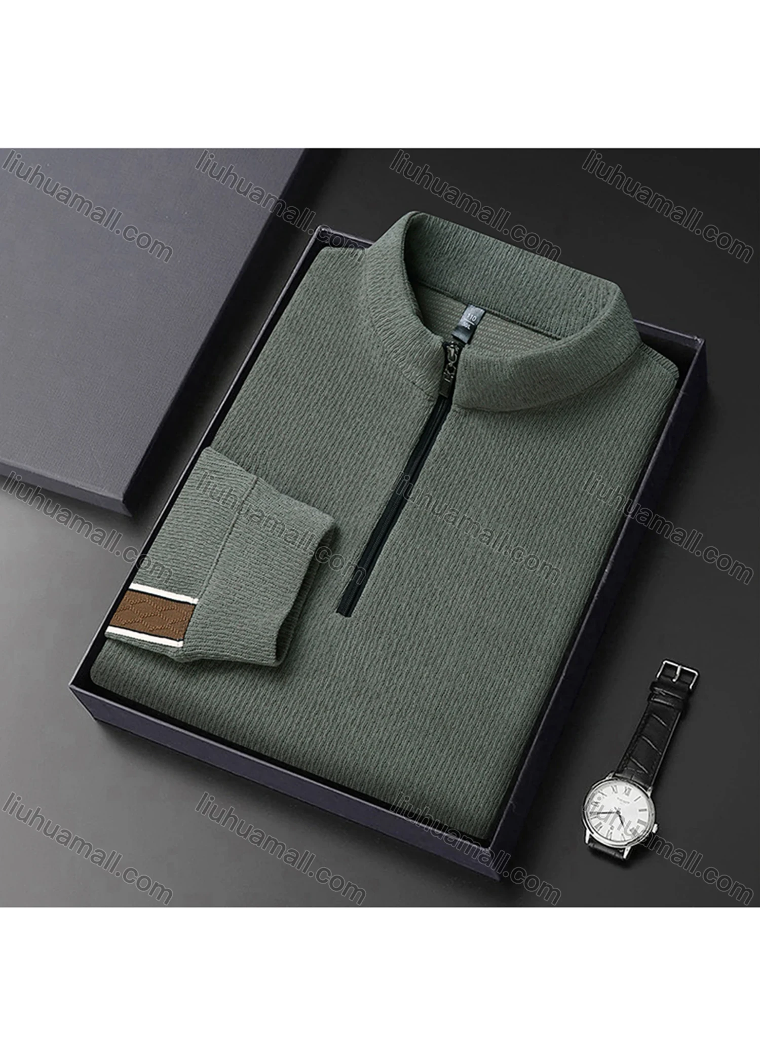 Wholesale Men's Casual Plain Stand Collar Quarter Zip Long Sleeve Henley Shirt D-68# - Liuhuamall