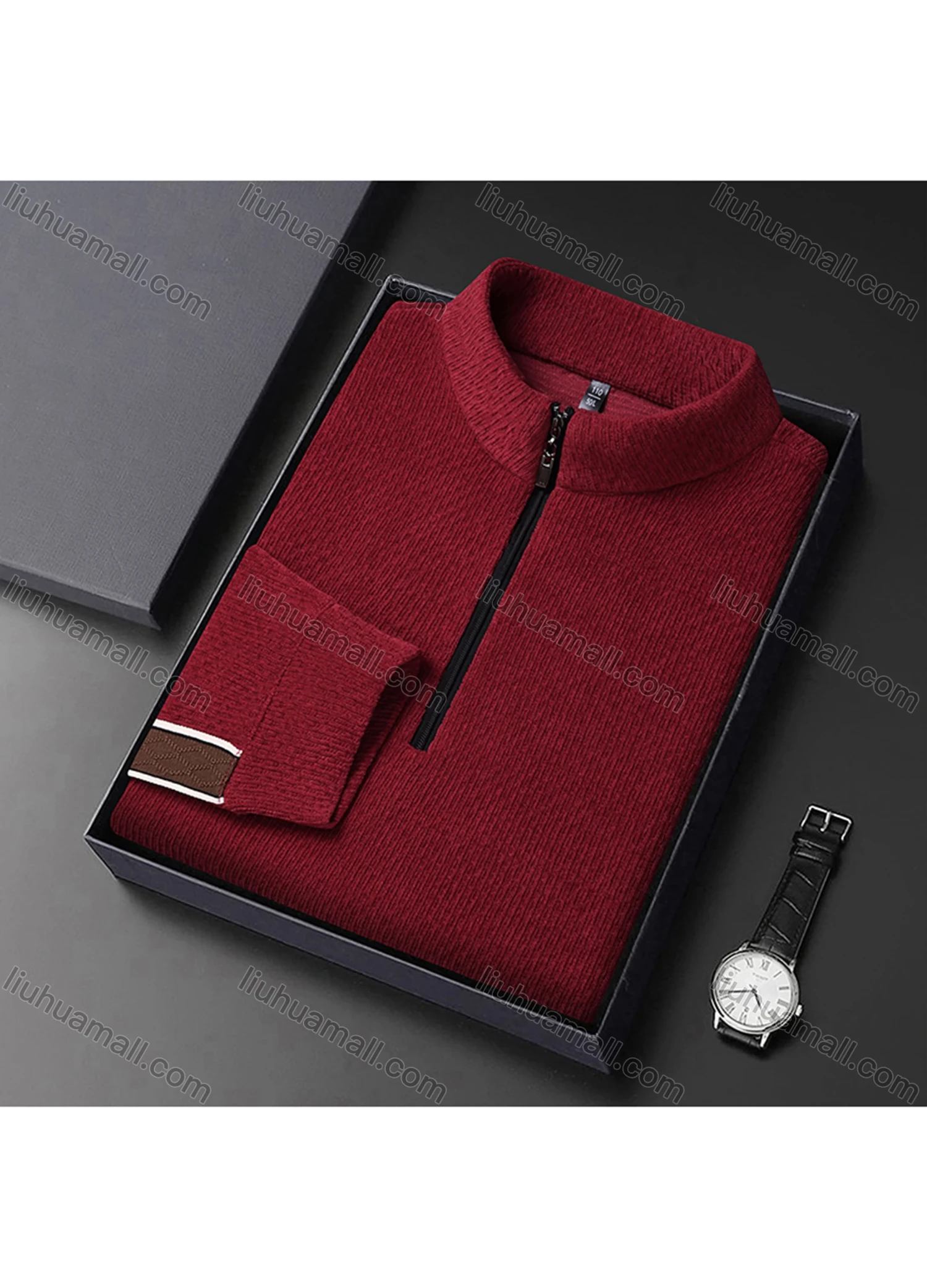 Wholesale Men's Casual Plain Stand Collar Quarter Zip Long Sleeve Henley Shirt D-68# - Liuhuamall