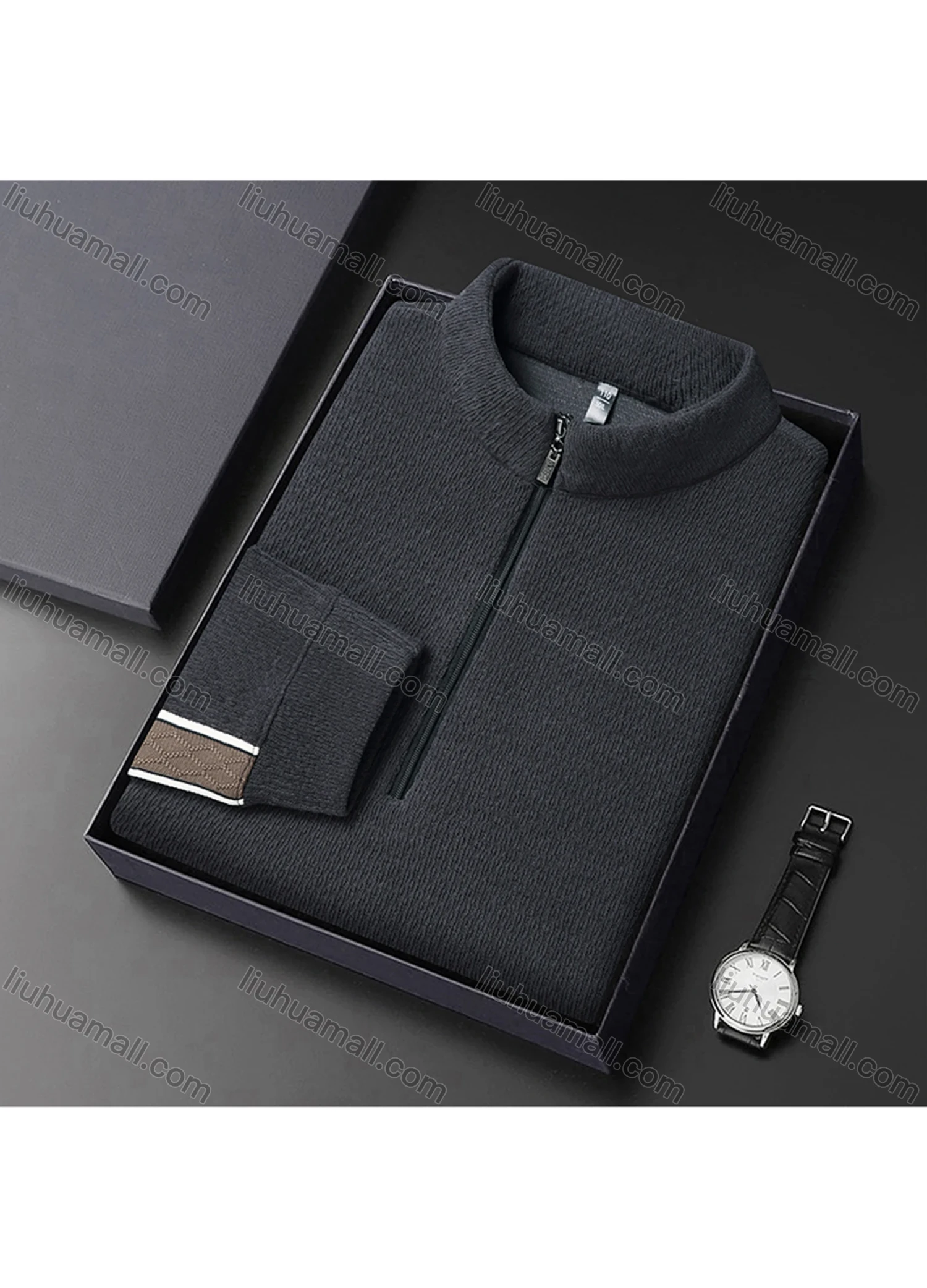 Wholesale Men's Casual Plain Stand Collar Quarter Zip Long Sleeve Henley Shirt D-68# - Liuhuamall