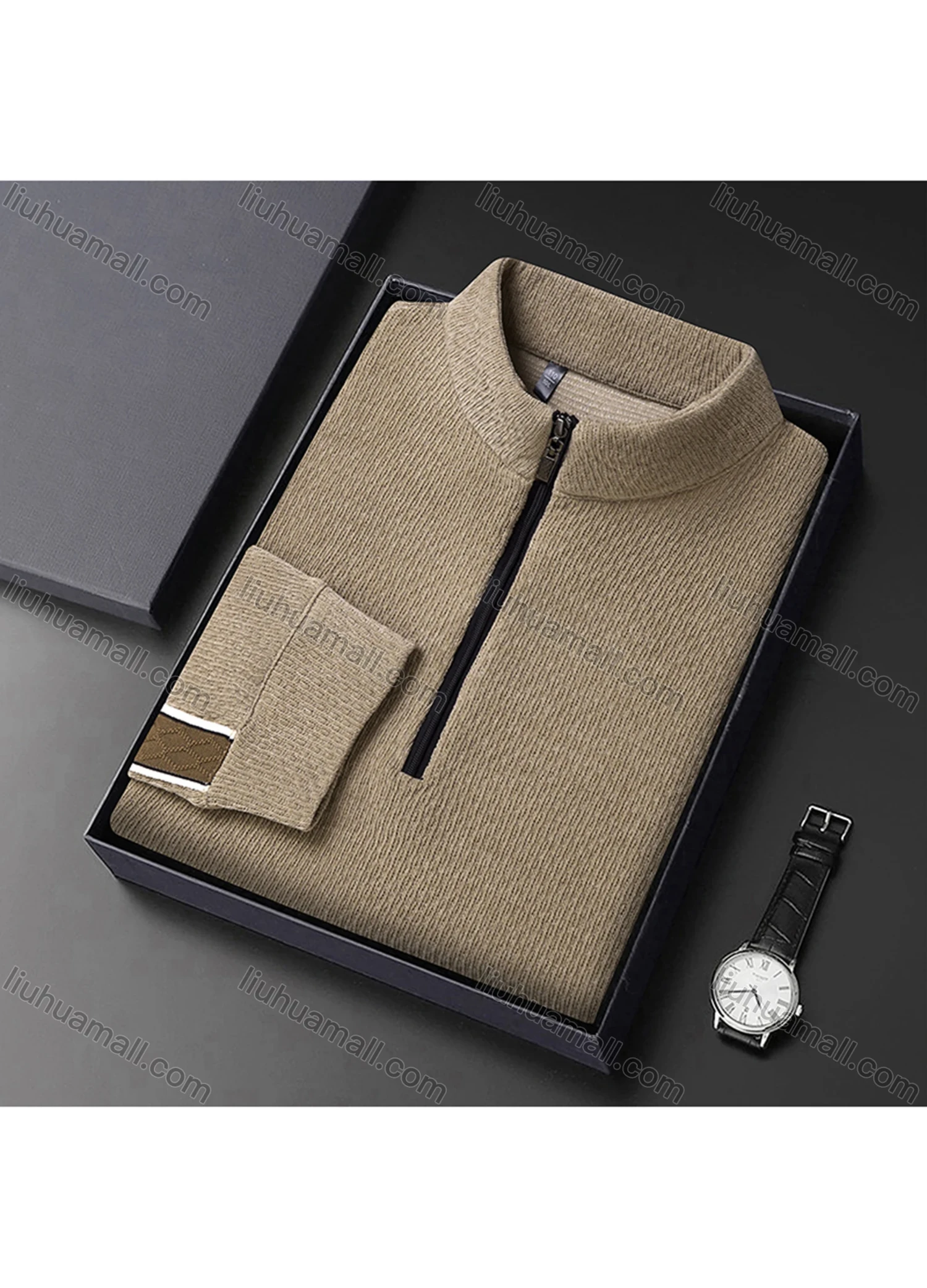 Wholesale Men's Casual Plain Stand Collar Quarter Zip Long Sleeve Henley Shirt D-68# - Liuhuamall