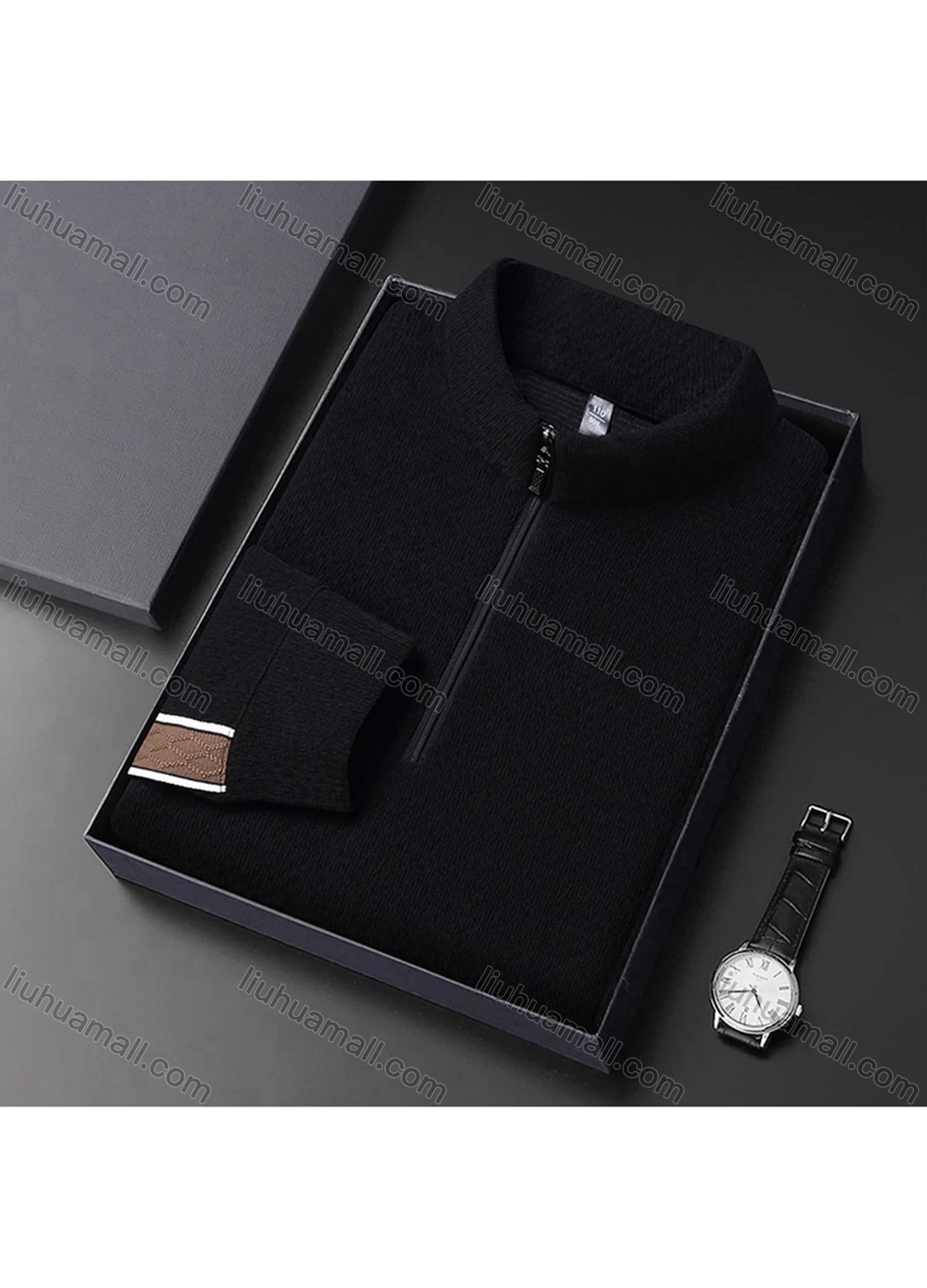 Wholesale Men's Casual Plain Stand Collar Quarter Zip Long Sleeve Henley Shirt D-68# - Liuhuamall