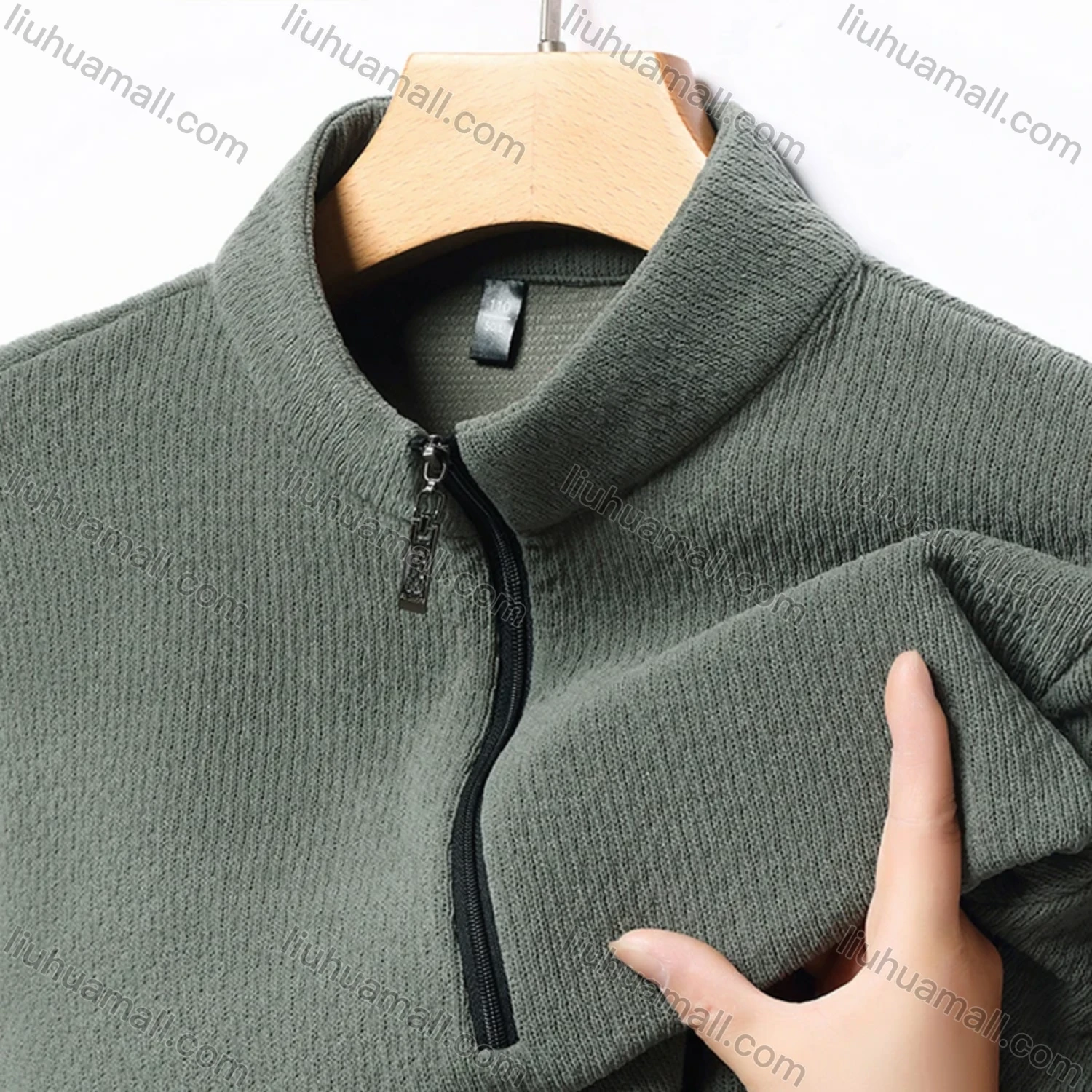 Wholesale Men's Casual Plain Stand Collar Quarter Zip Long Sleeve Henley Shirt D-68# - Liuhuamall