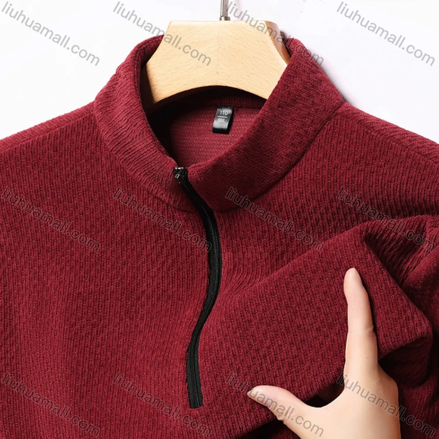 Wholesale Men's Casual Plain Stand Collar Quarter Zip Long Sleeve Henley Shirt D-68# - Liuhuamall