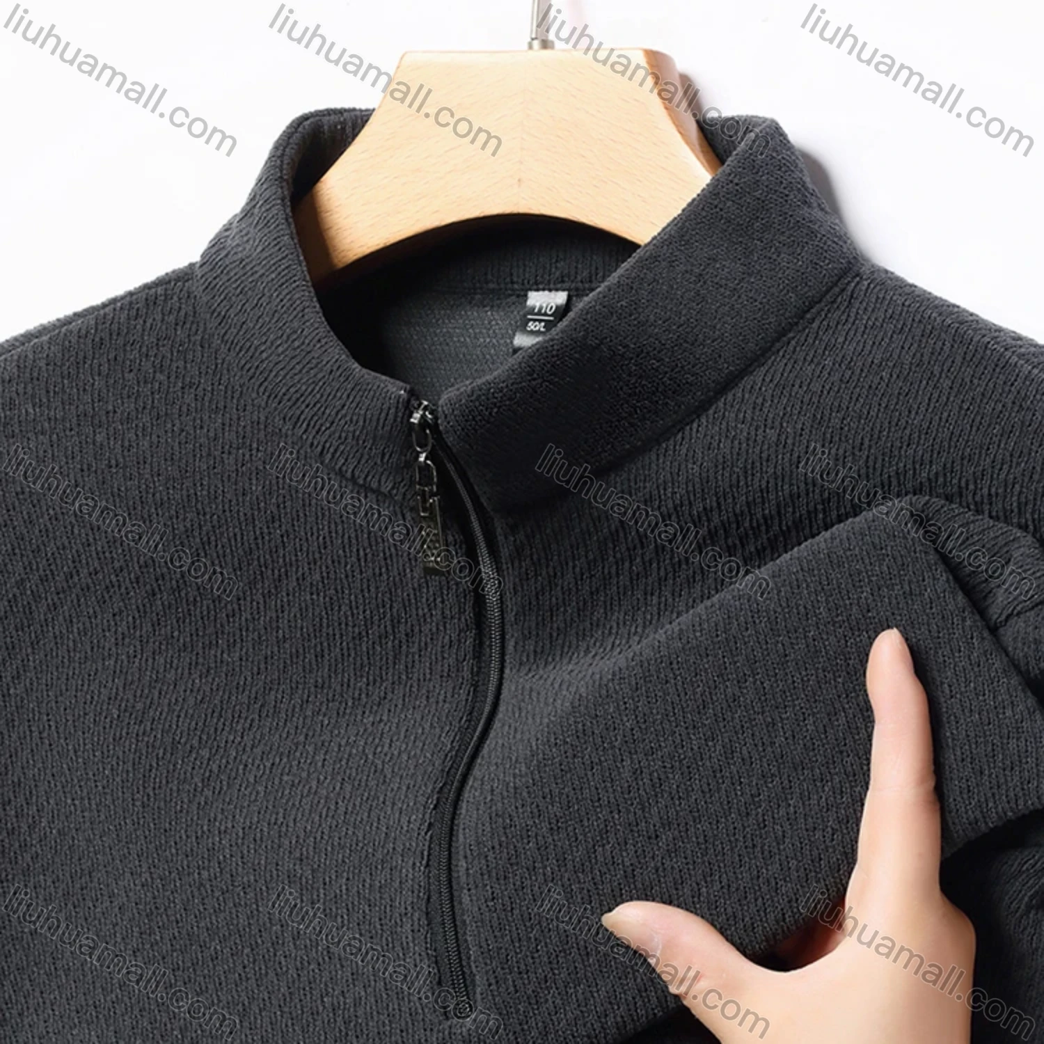 Wholesale Men's Casual Plain Stand Collar Quarter Zip Long Sleeve Henley Shirt D-68# - Liuhuamall