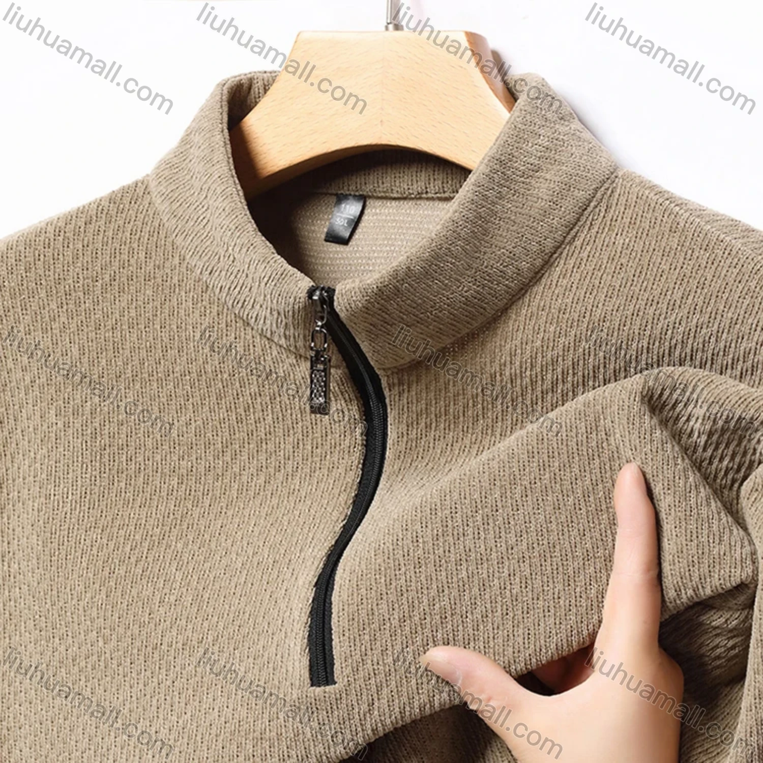 Wholesale Men's Casual Plain Stand Collar Quarter Zip Long Sleeve Henley Shirt D-68# - Liuhuamall