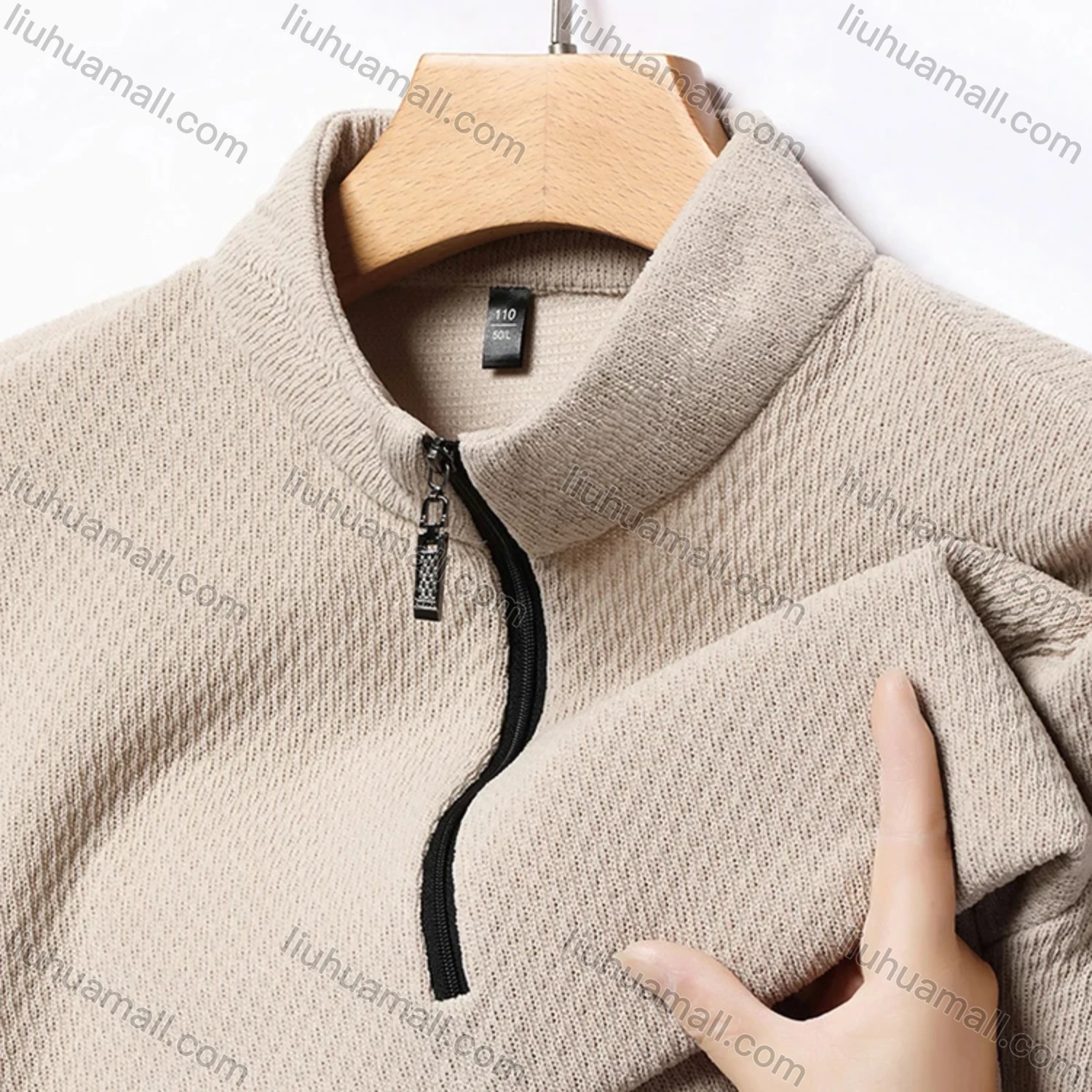 Wholesale Men's Casual Plain Stand Collar Quarter Zip Long Sleeve Henley Shirt D-68# - Liuhuamall