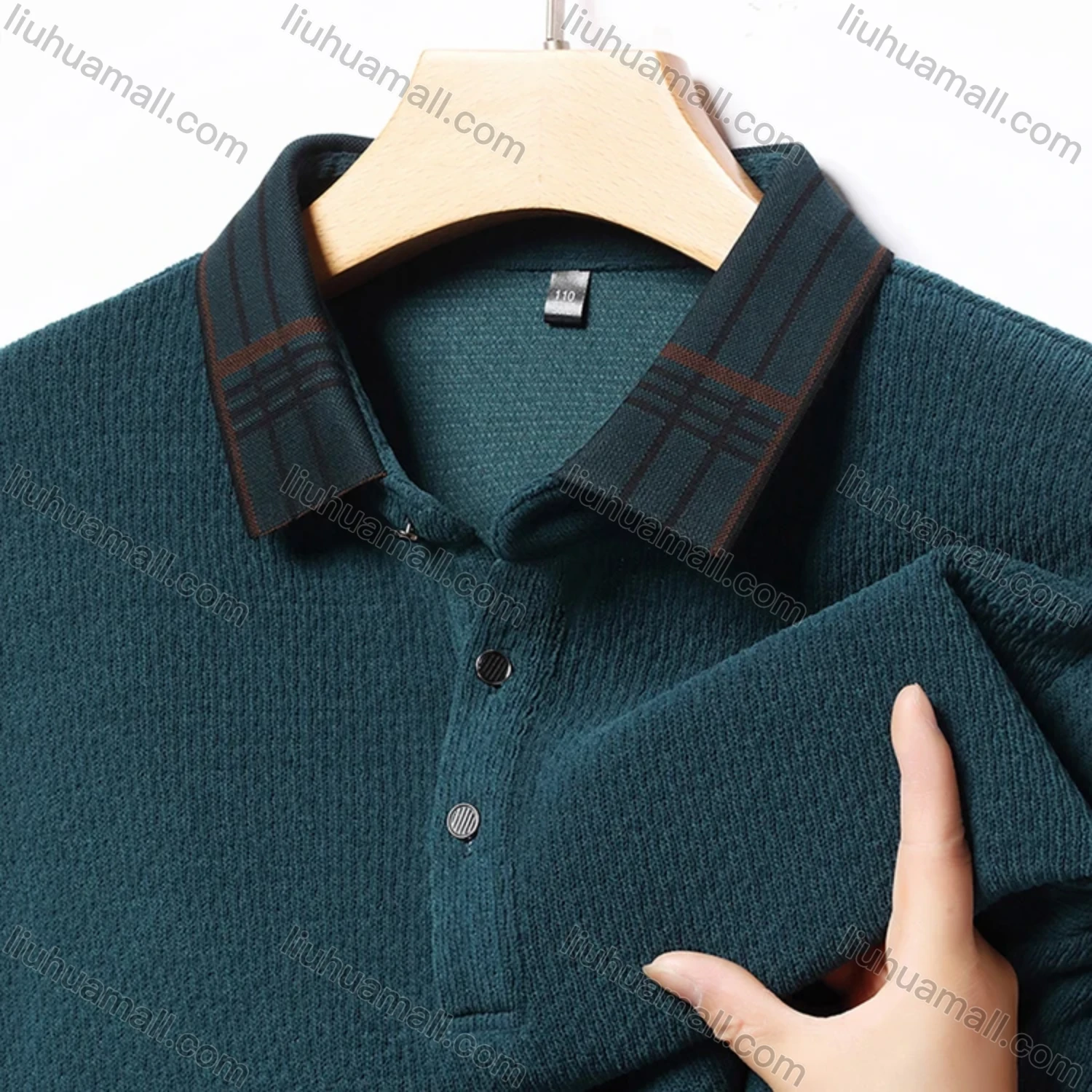 Wholesale Men's Casual Plain Splicing Plaid Button Front Long Sleeve Polo Shirt D-69# - Liuhuamall