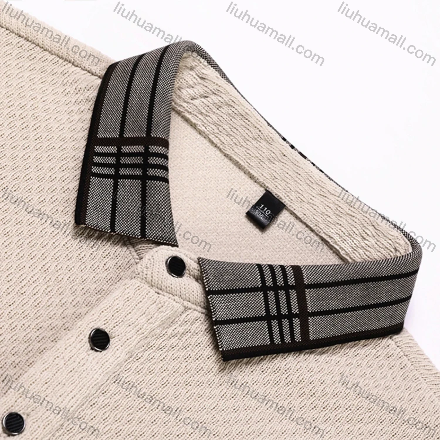 Wholesale Men's Casual Plain Splicing Plaid Button Front Long Sleeve Polo Shirt D-69# - Liuhuamall