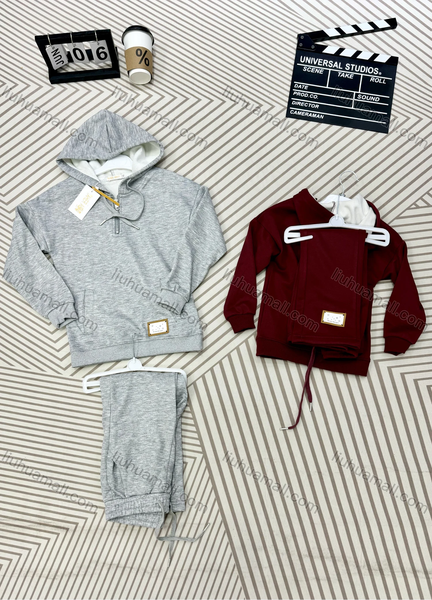 Wholesale Family Matching Casual Plain Quarter Zip Pocket Drawstring Hoodies & Pants 2-piece Set 805-1# - Liuhuamall