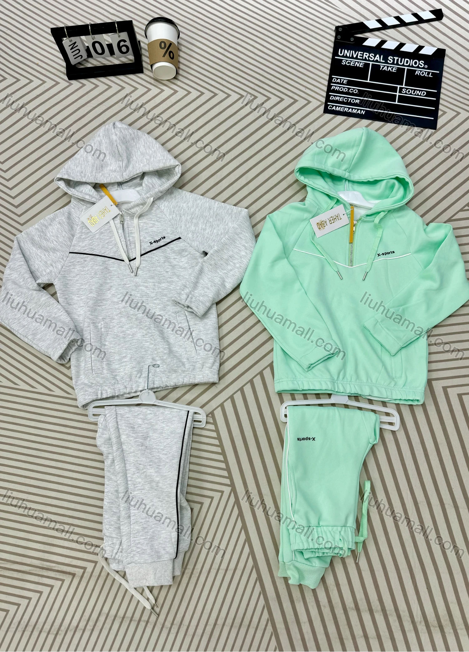 Wholesale Family Matching Casual Plain Quarter Zip Pocket Drawstring Hoodies & Pants 2-piece Set 805-1# - Liuhuamall