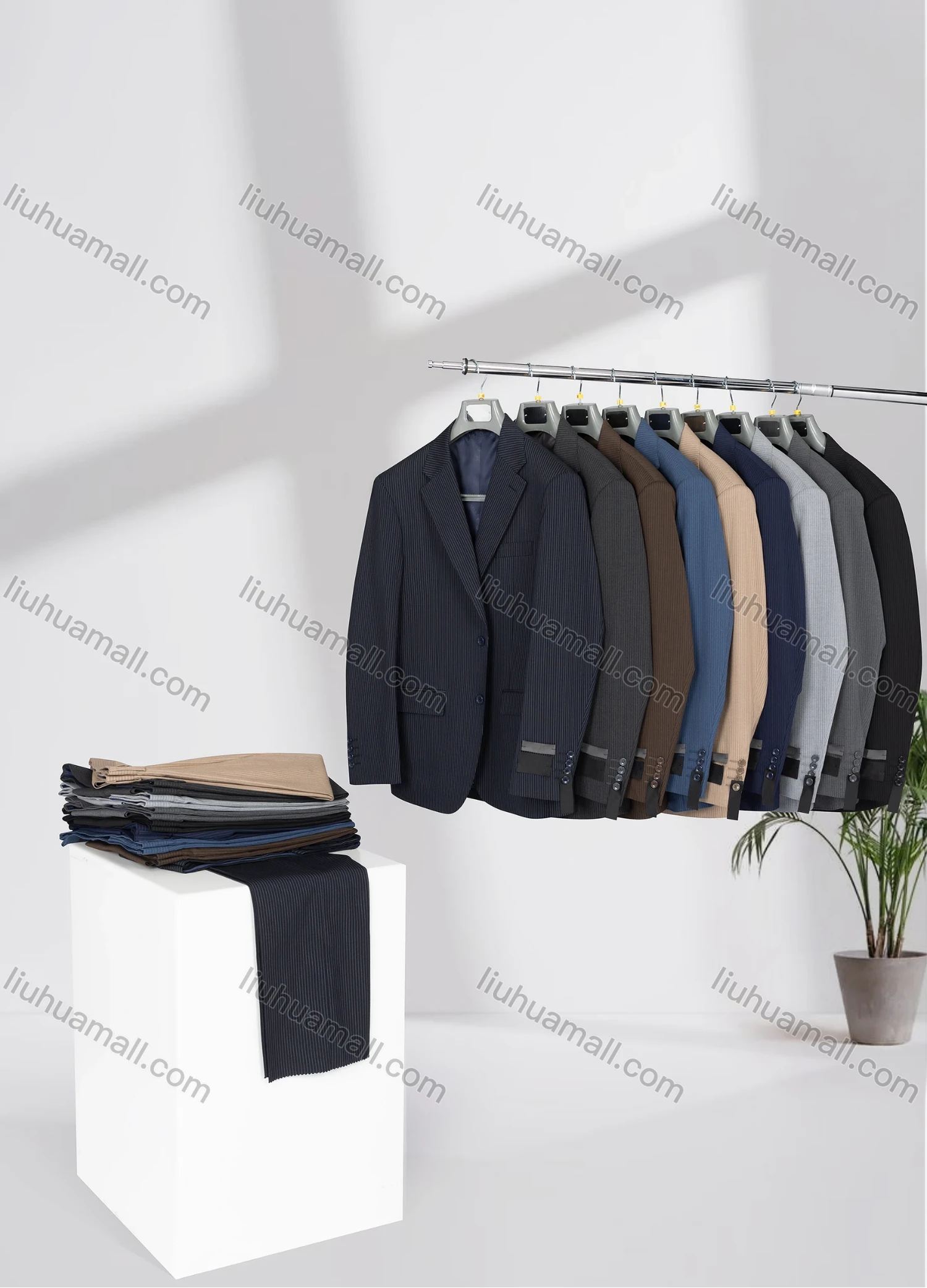 Wholesale Men's Business Lapel Single Breasted Plain Flap Pockets Blazer Jacket & Pants 2 Piece Set D3529# - Liuhuamall