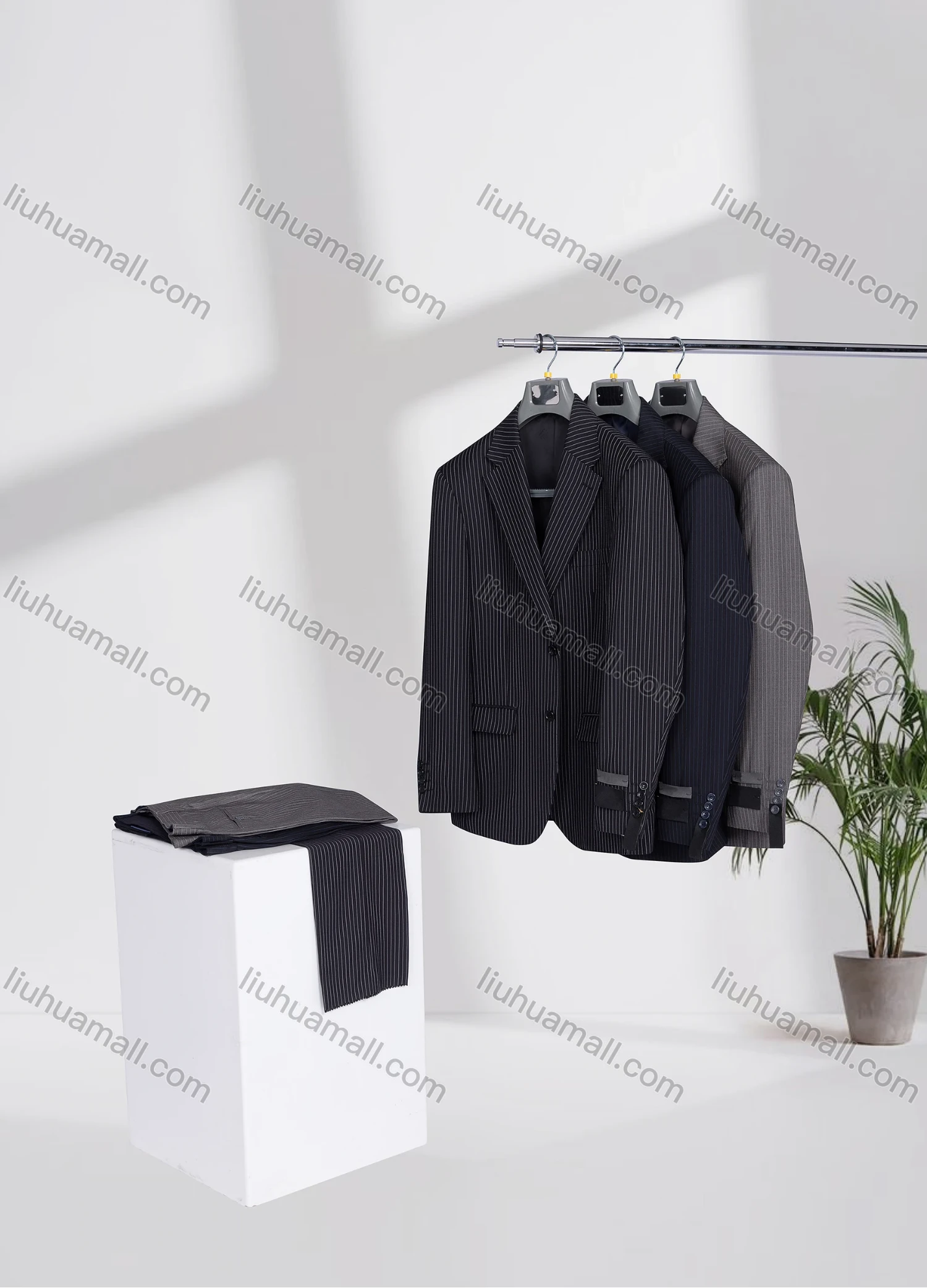 Wholesale Men's Business Lapel Single Breasted Striped Flap Pockets Blazer Jacket & Pants 2 Piece Set K9528# - Liuhuamall