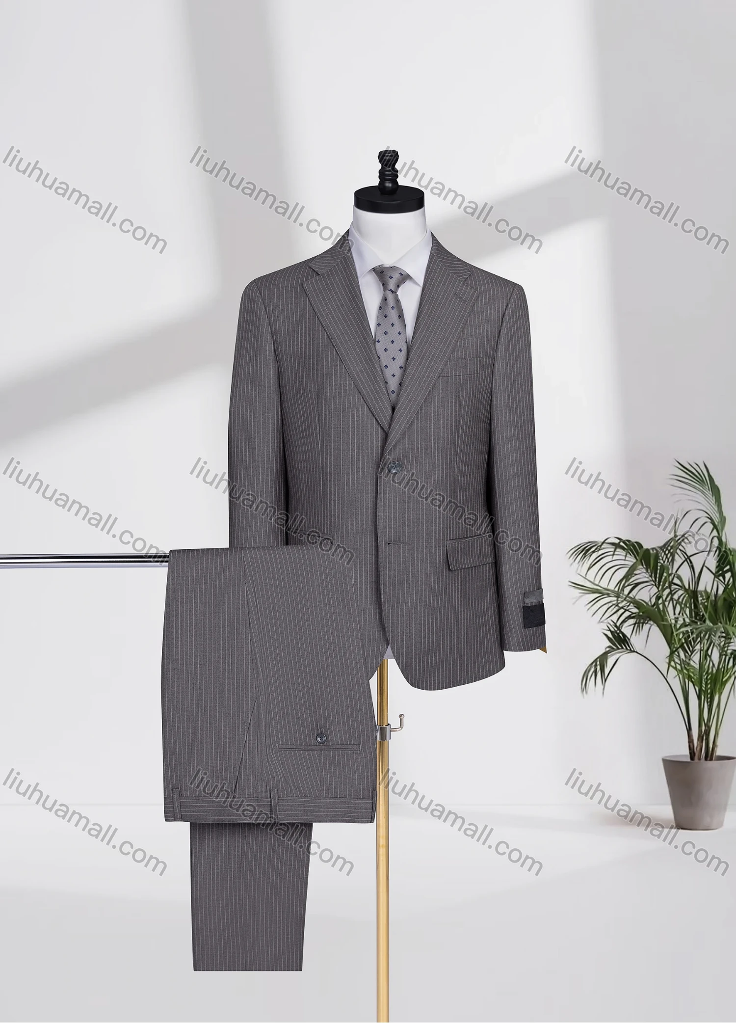 Wholesale Men's Business Lapel Single Breasted Striped Flap Pockets Blazer Jacket & Pants 2 Piece Set K9528# - Liuhuamall