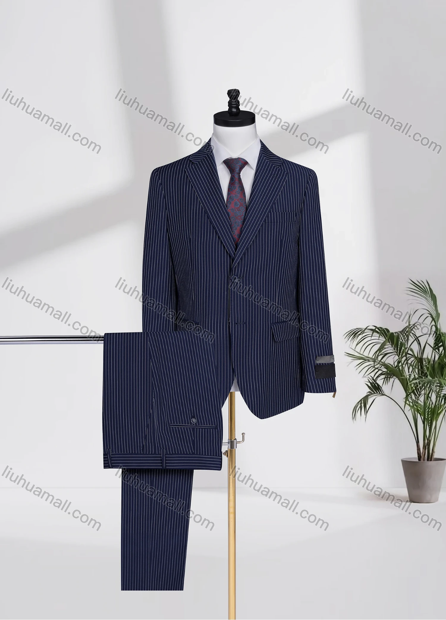 Wholesale Men's Business Lapel Single Breasted Striped Flap Pockets Blazer Jacket & Pants 2 Piece Set QH58746# - Liuhuamall