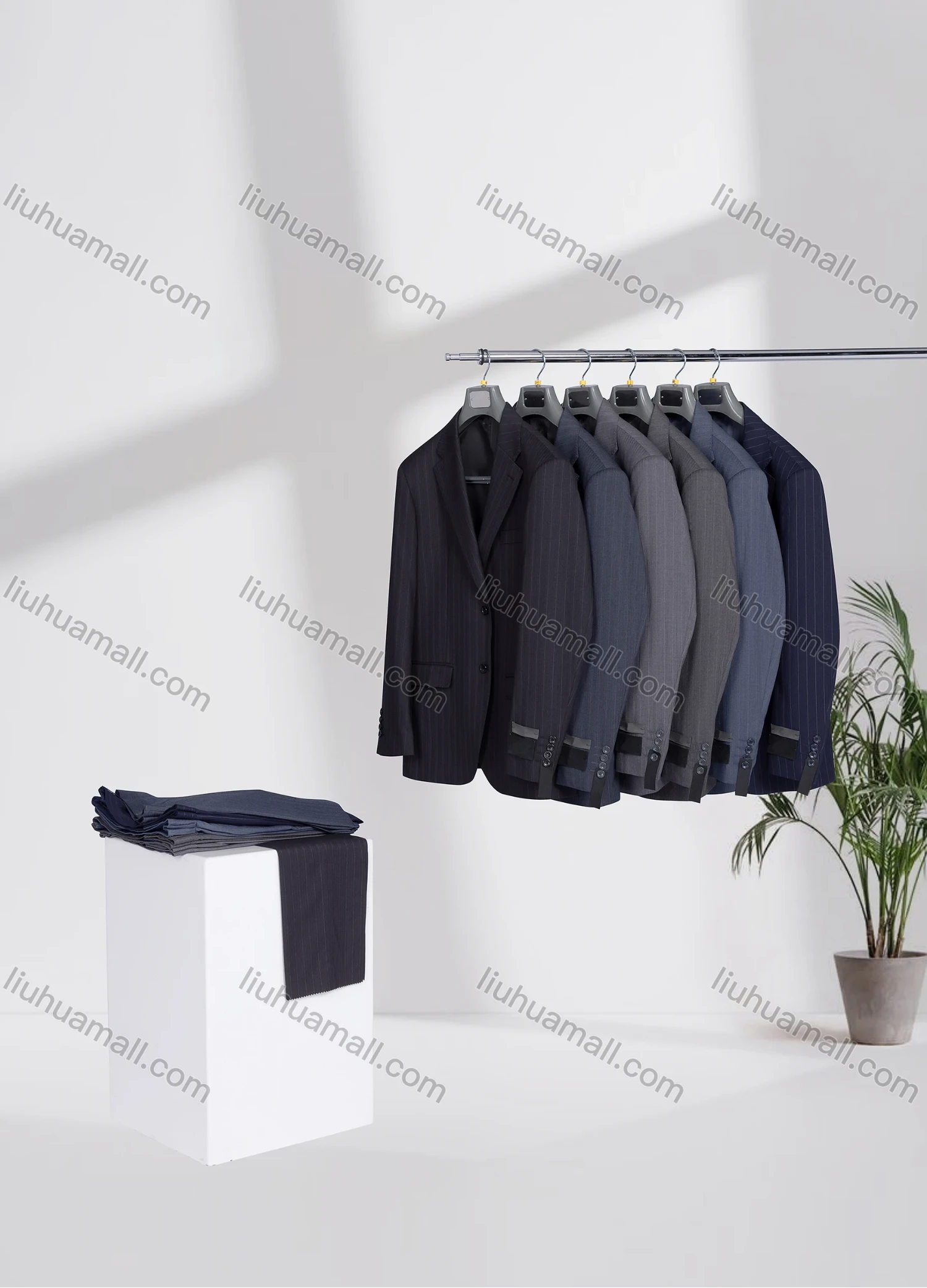 Wholesale Men's Business Lapel Single Breasted Striped Flap Pockets Blazer Jacket & Pants 2 Piece Set T24337# - Liuhuamall