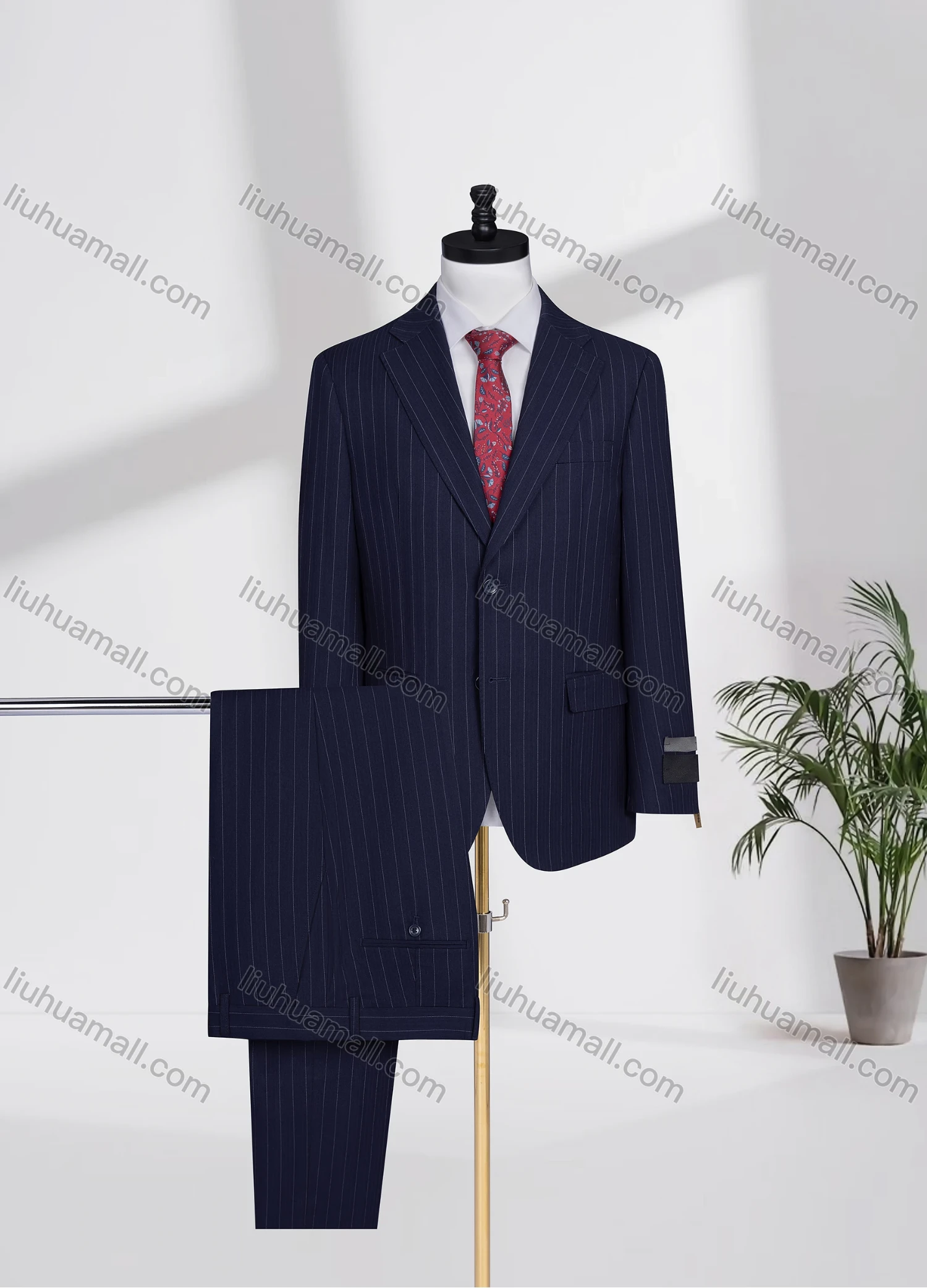 Wholesale Men's Business Lapel Single Breasted Striped Flap Pockets Blazer Jacket & Pants 2 Piece Set T24337# - Liuhuamall