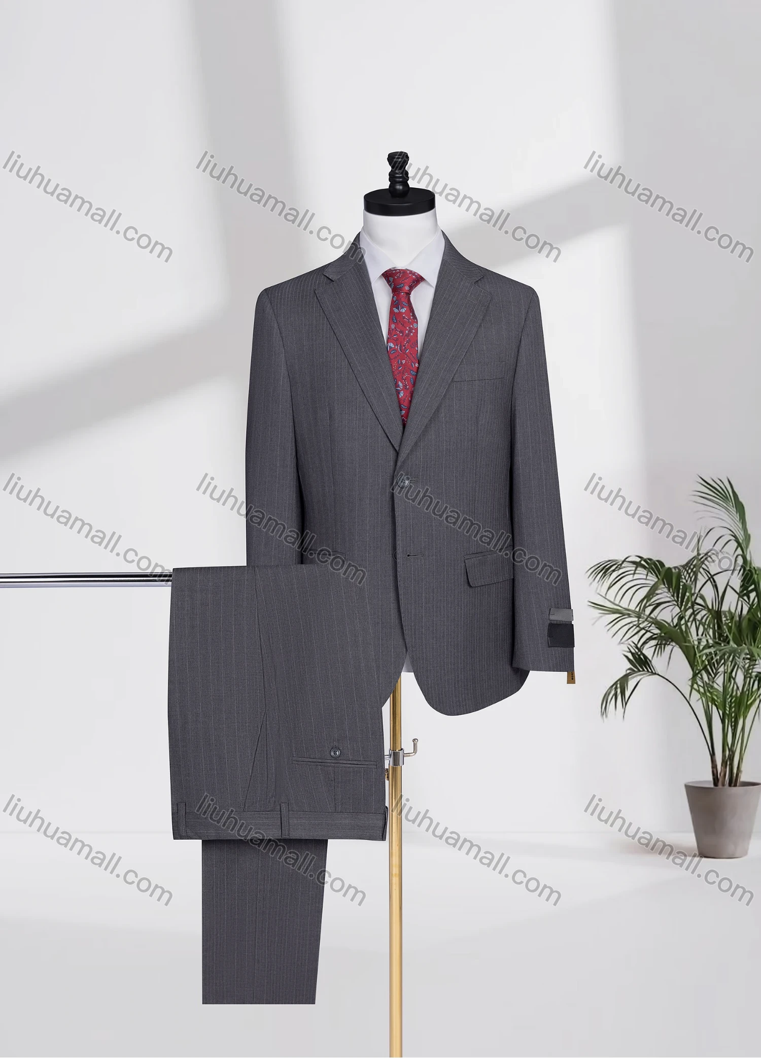 Wholesale Men's Business Lapel Single Breasted Striped Flap Pockets Blazer Jacket & Pants 2 Piece Set T24337# - Liuhuamall